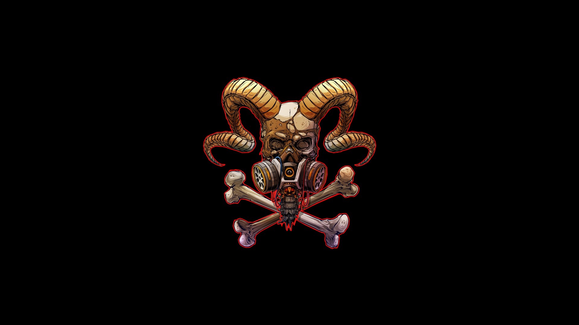 Skull with horns and gas mask with crossbones HD Wallpaper