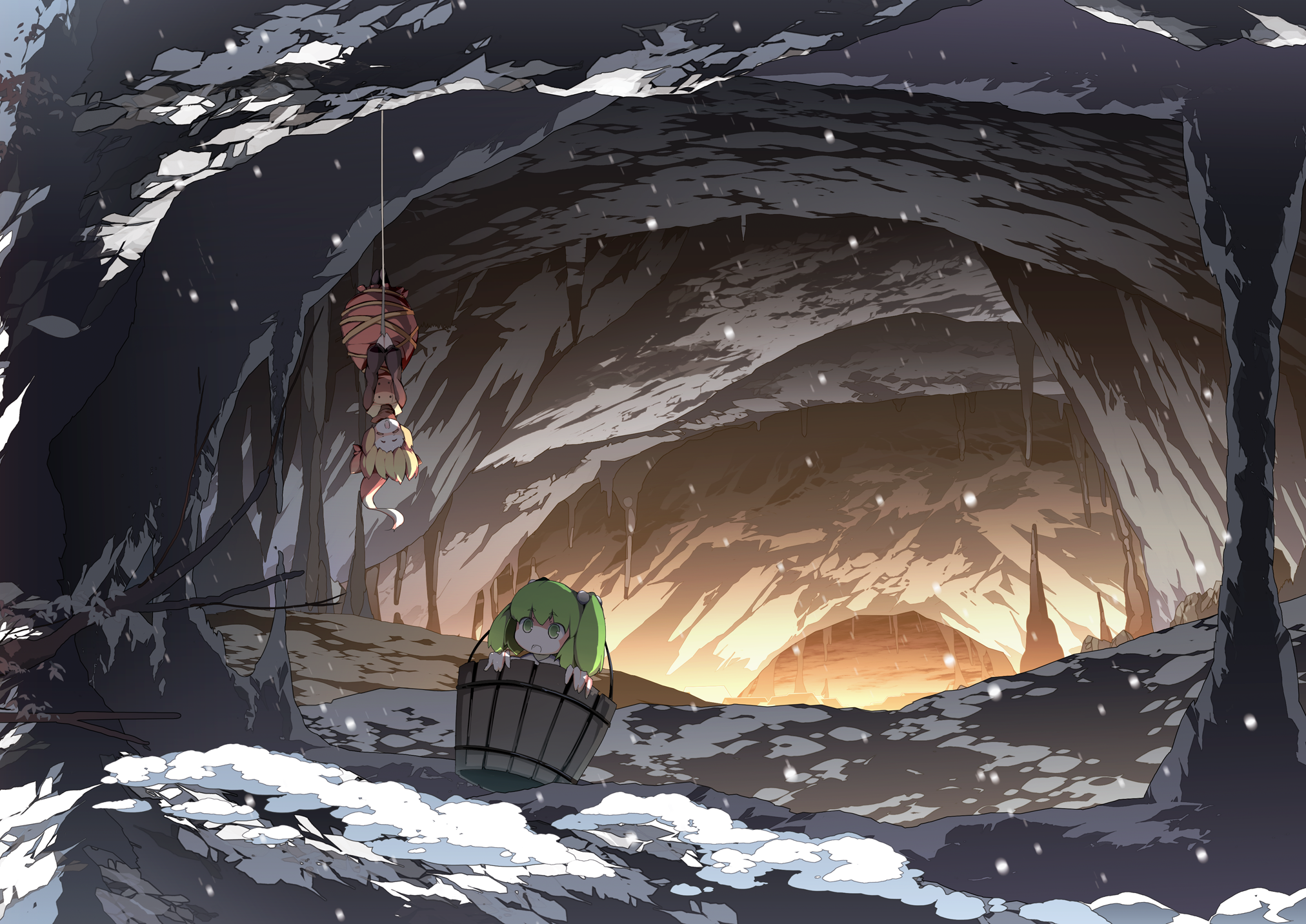 Kurodani Yamame and Asakura Masatoki in a snowy cave HD Wallpaper