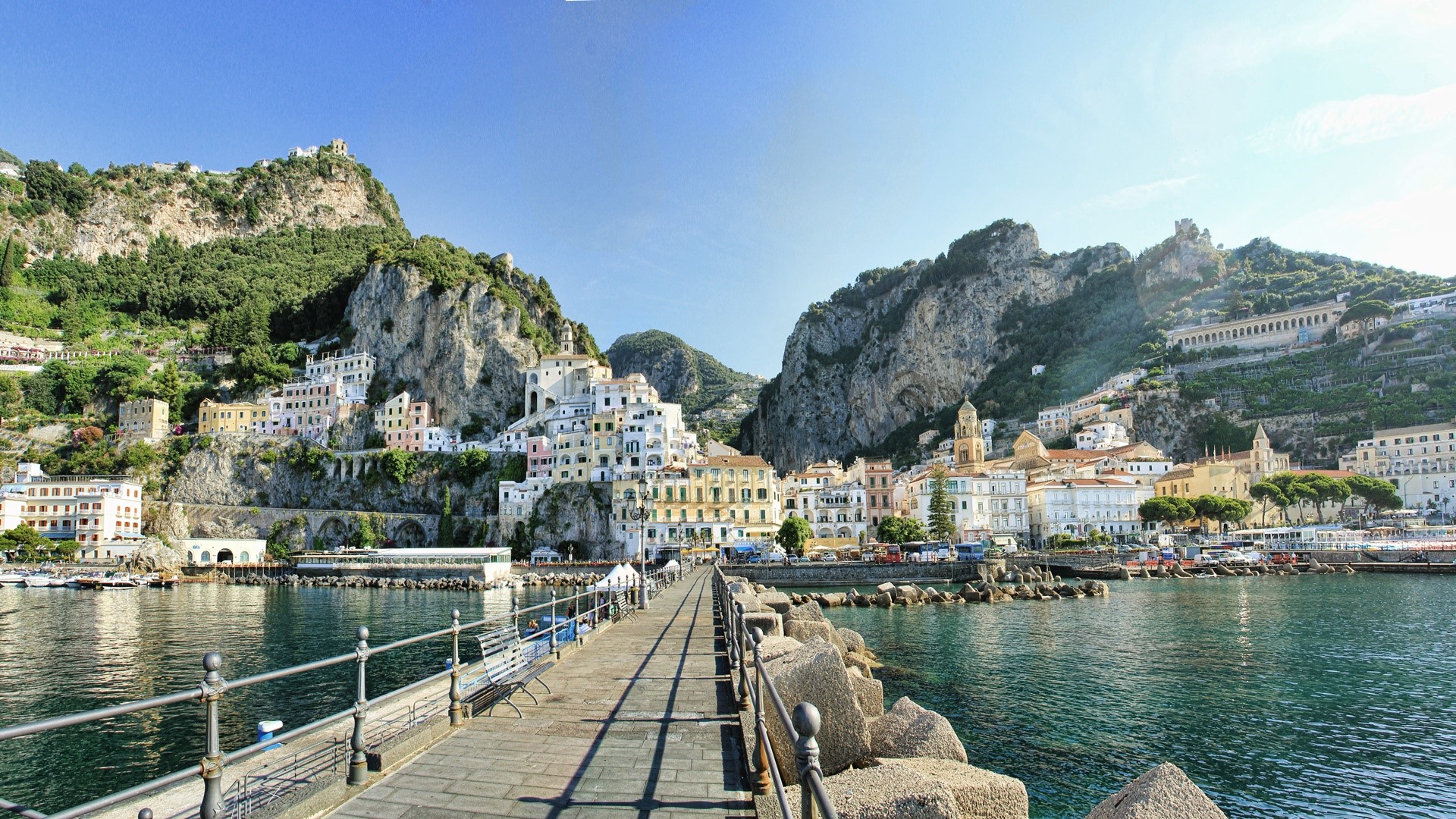 Scenic Campania Coastal Town and Mountains HD Wallpaper