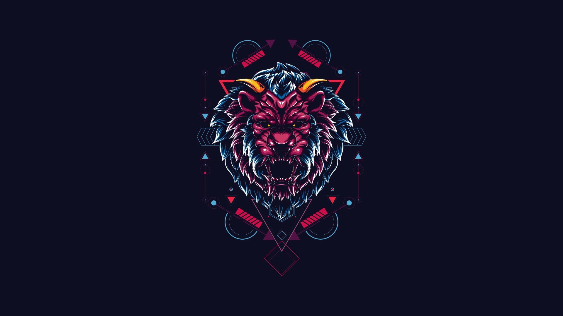 Fantasy lion artwork with geometric patterns HD Wallpaper