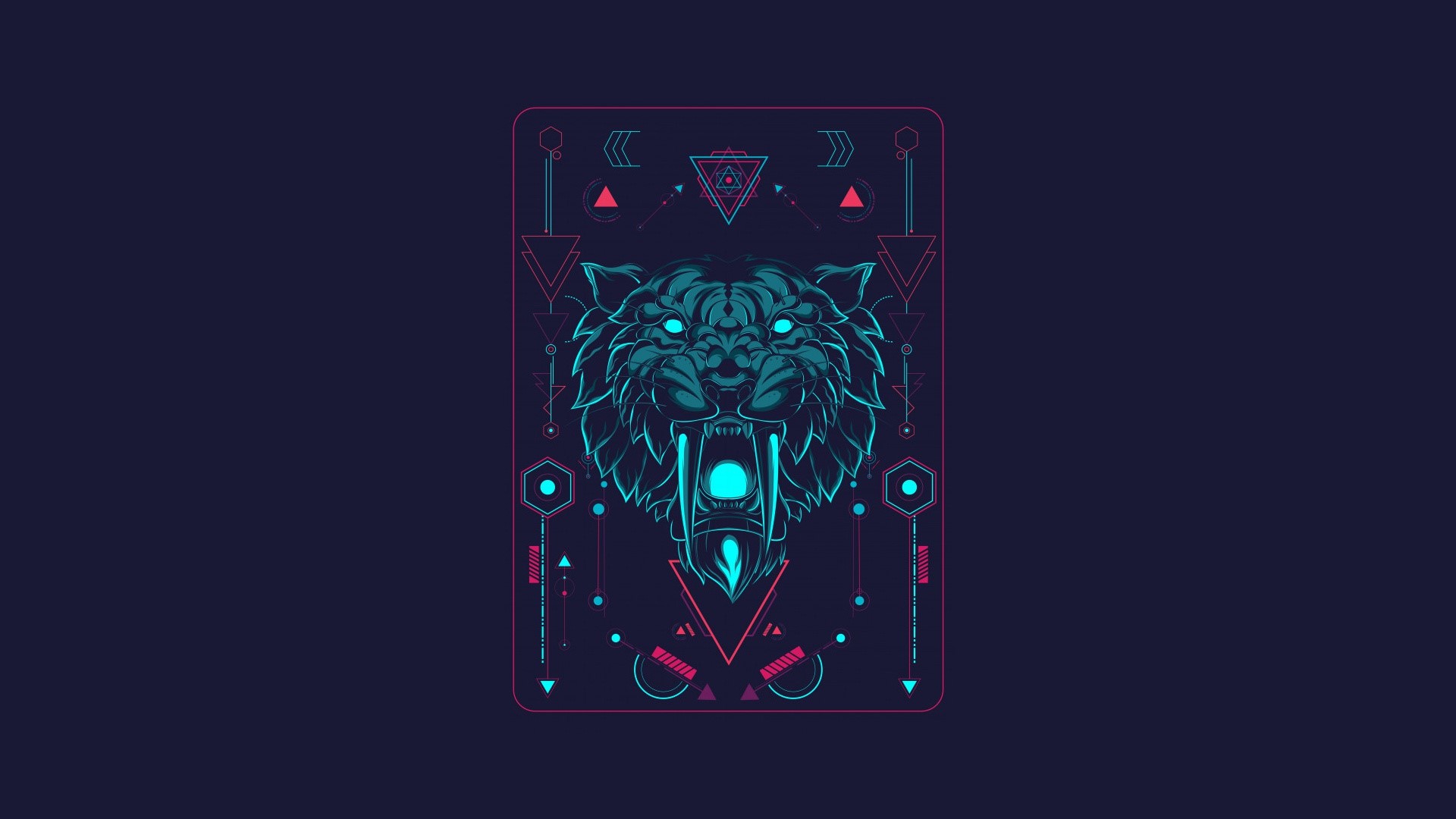 Geometric Saber-Toothed Tiger Artwork HD Wallpaper