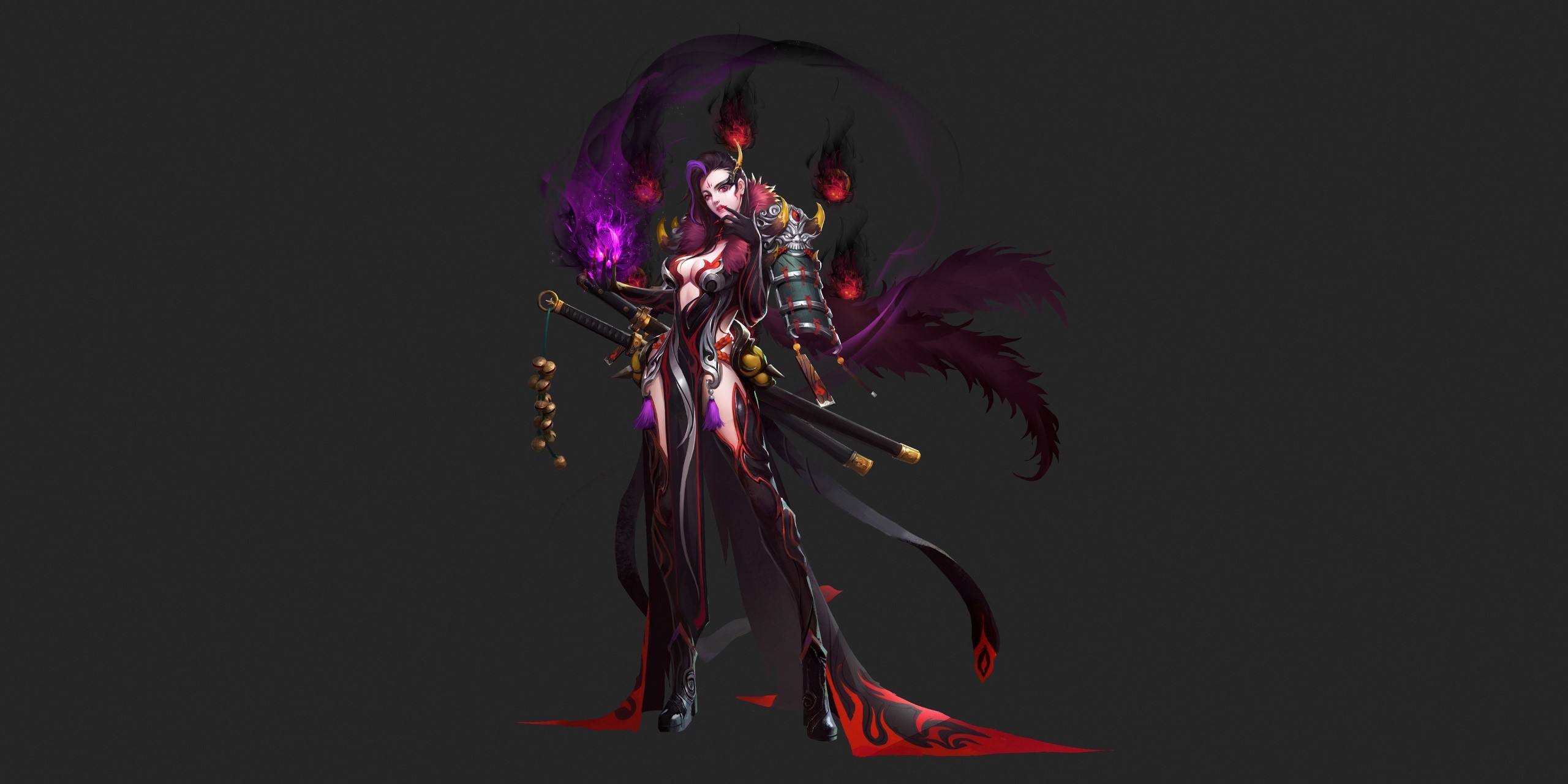 Fantasy girl with dark magic and swords HD Wallpaper