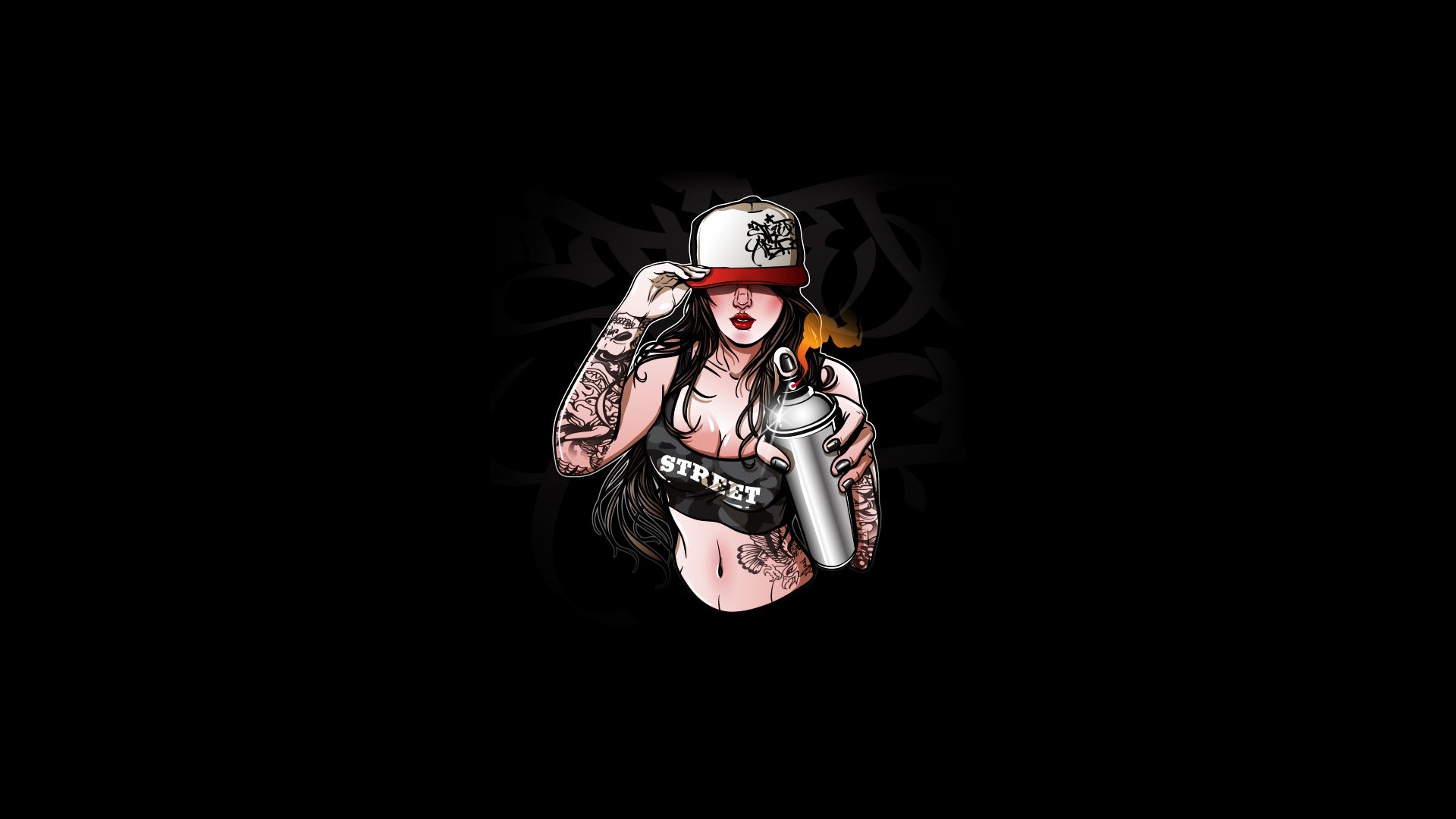 Woman with tattoos holding a spray can HD Wallpaper
