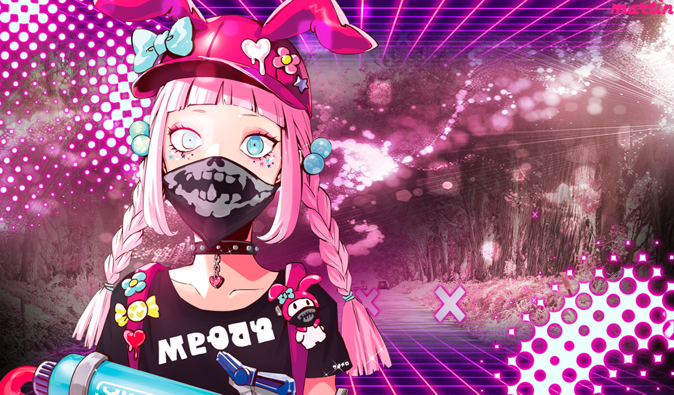 Anime girl with pink hair and bunny hat HD Wallpaper