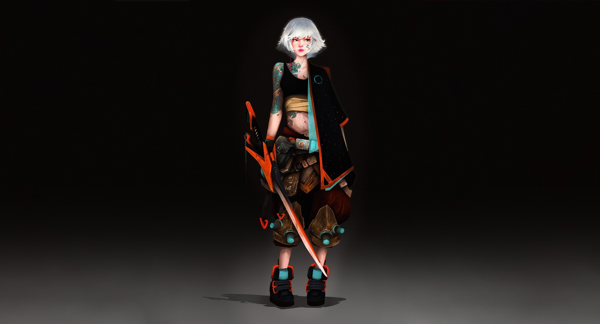 Fantasy girl with sword and tattoos HD Wallpaper