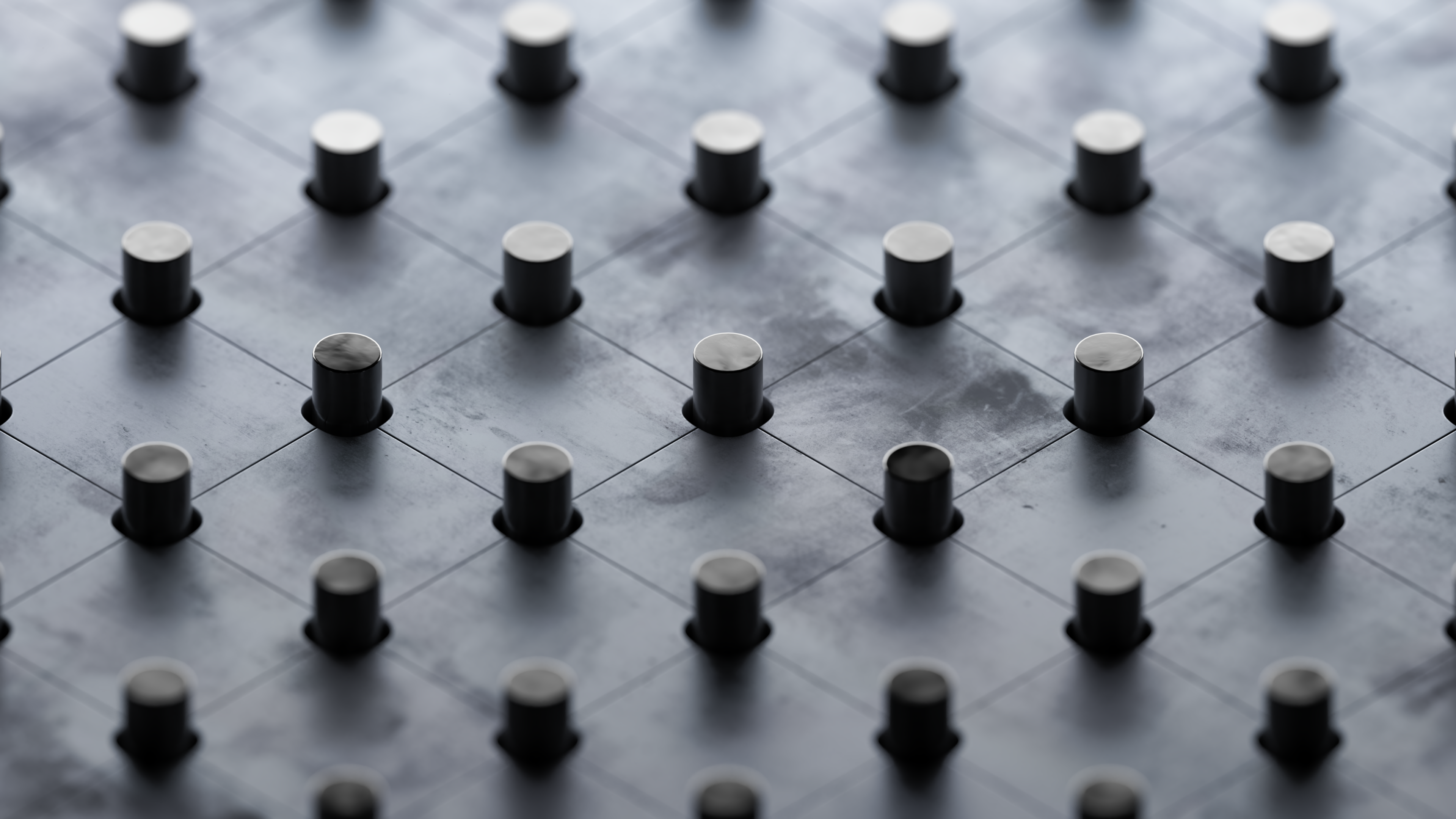 Gray metal texture with a grid pattern of cylindrical studs HD Wallpaper