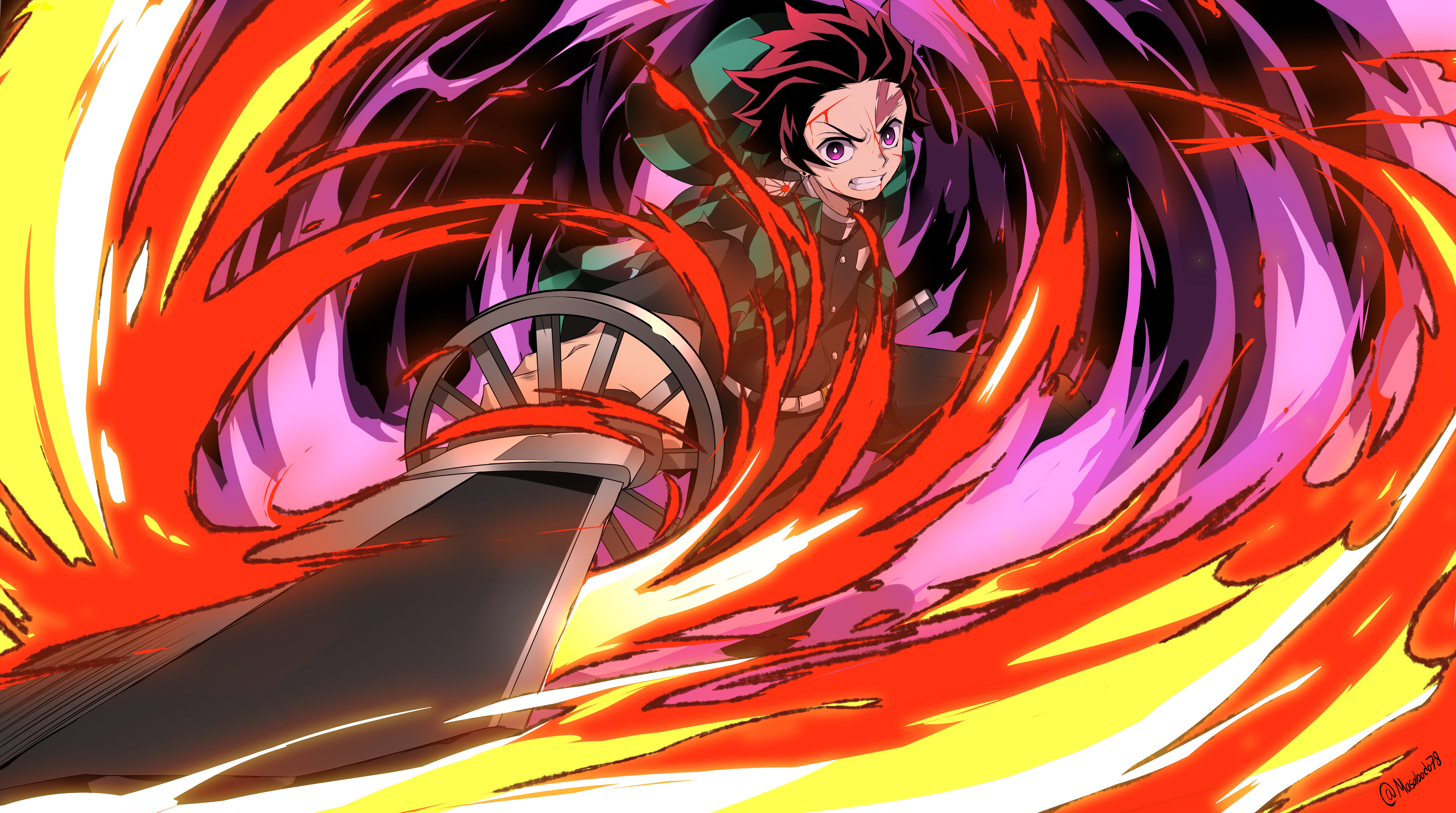 Kamado Tanjiro from Kimetsu no Yaiba with fire HD Wallpaper