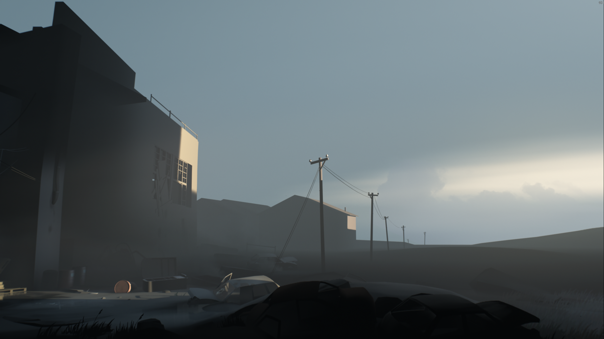Inside game scene with abandoned cars and buildings HD Wallpaper