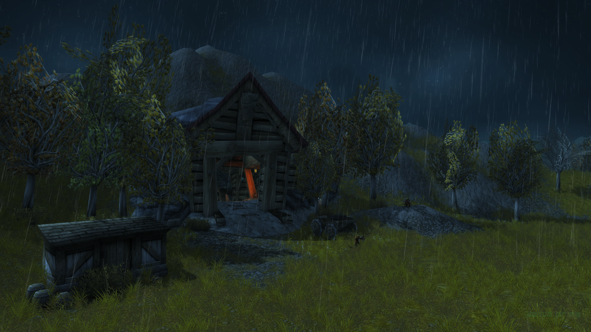 Jangolode Mine in Westfall during rain in World of Warcraft HD Wallpaper