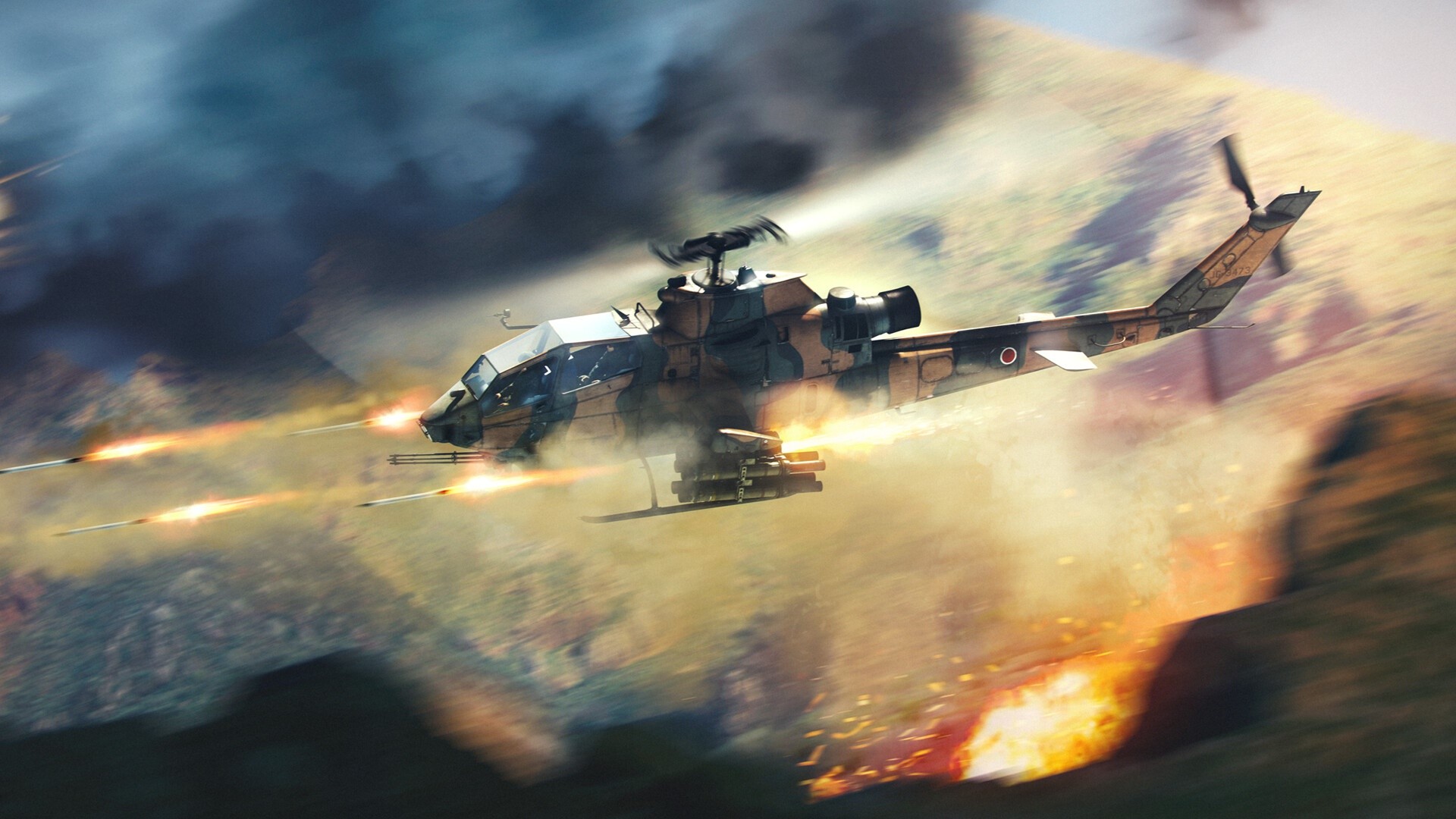 AH-1 Cobra helicopter firing weapons in combat HD Wallpaper