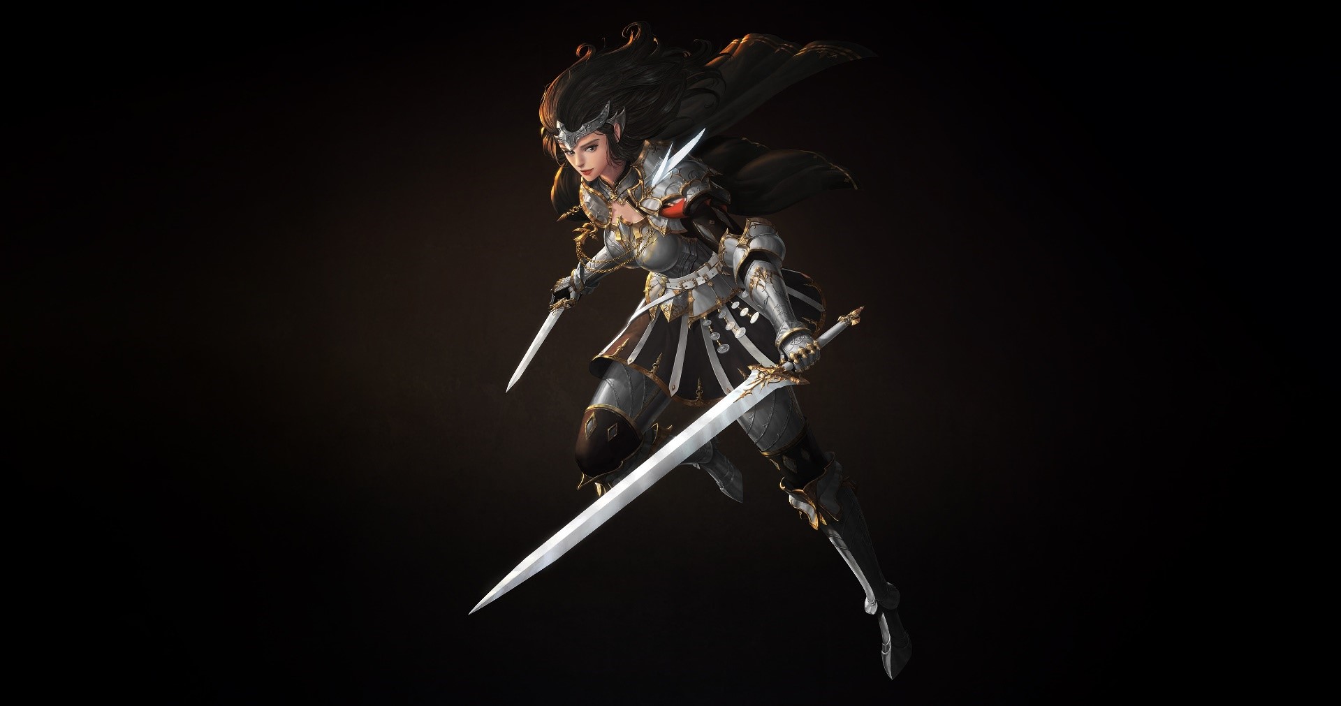 Fantasy warrior woman with swords and armor HD Wallpaper