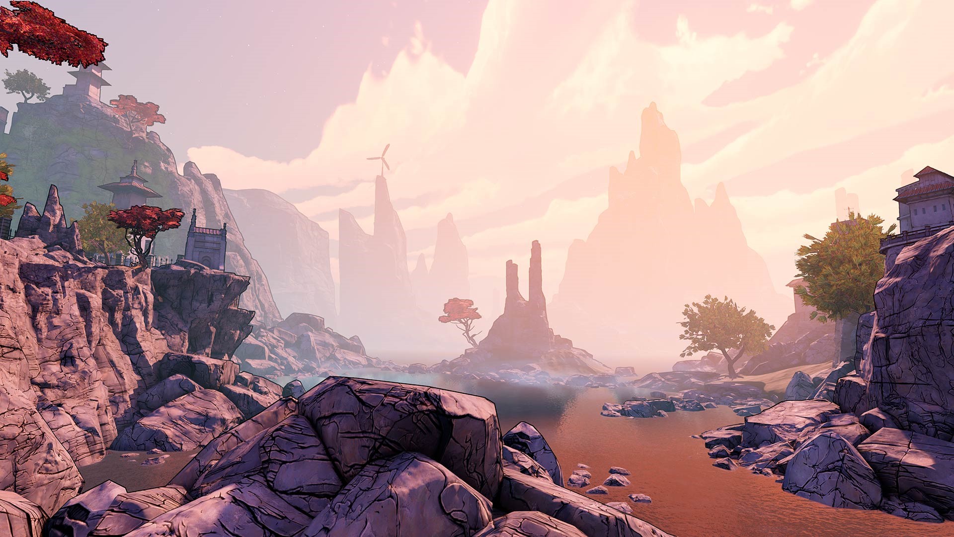 Borderlands 3 landscape with mountains and water HD Wallpaper