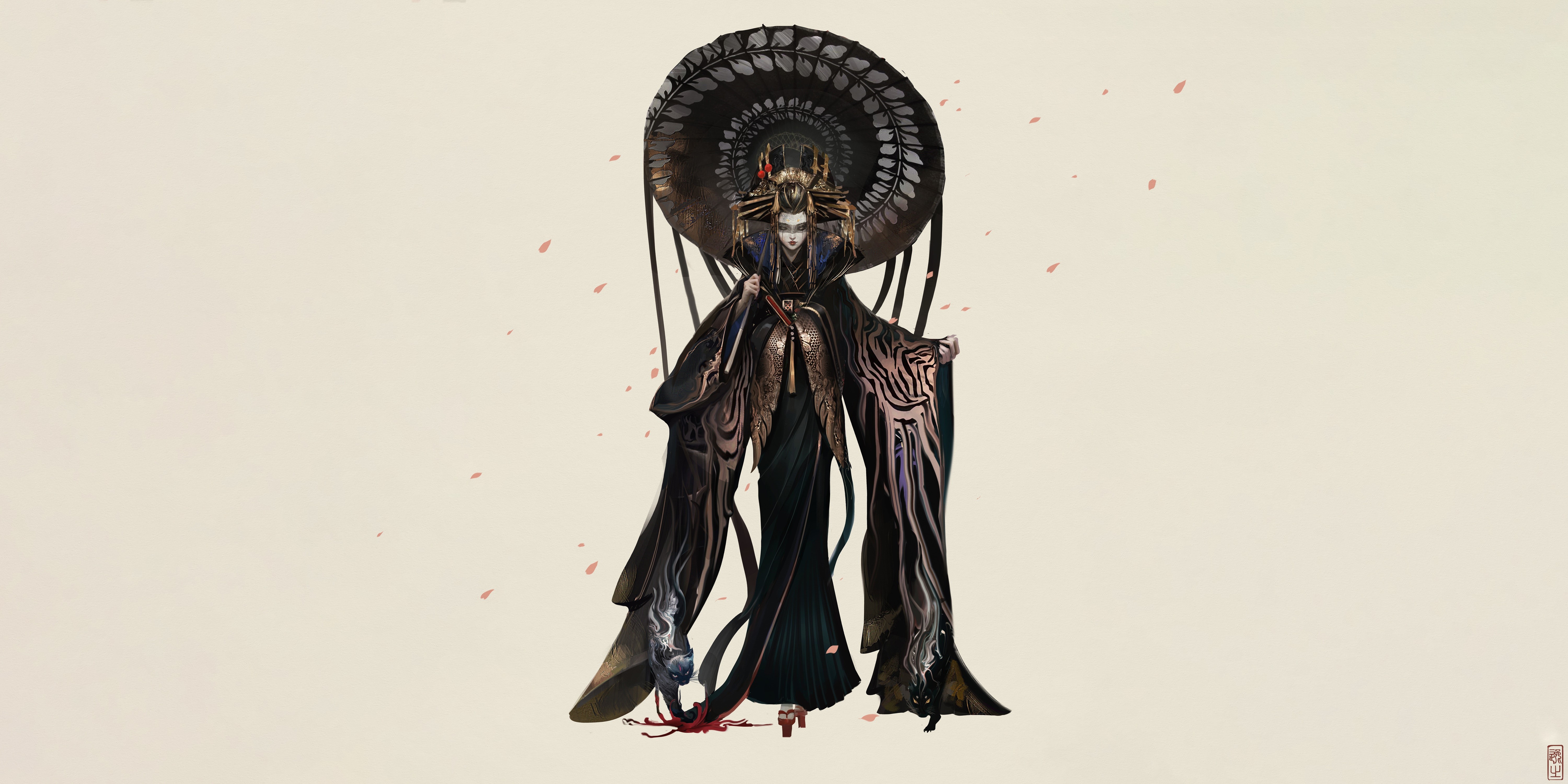 Fantasy art of a woman with a large headdress HD Wallpaper