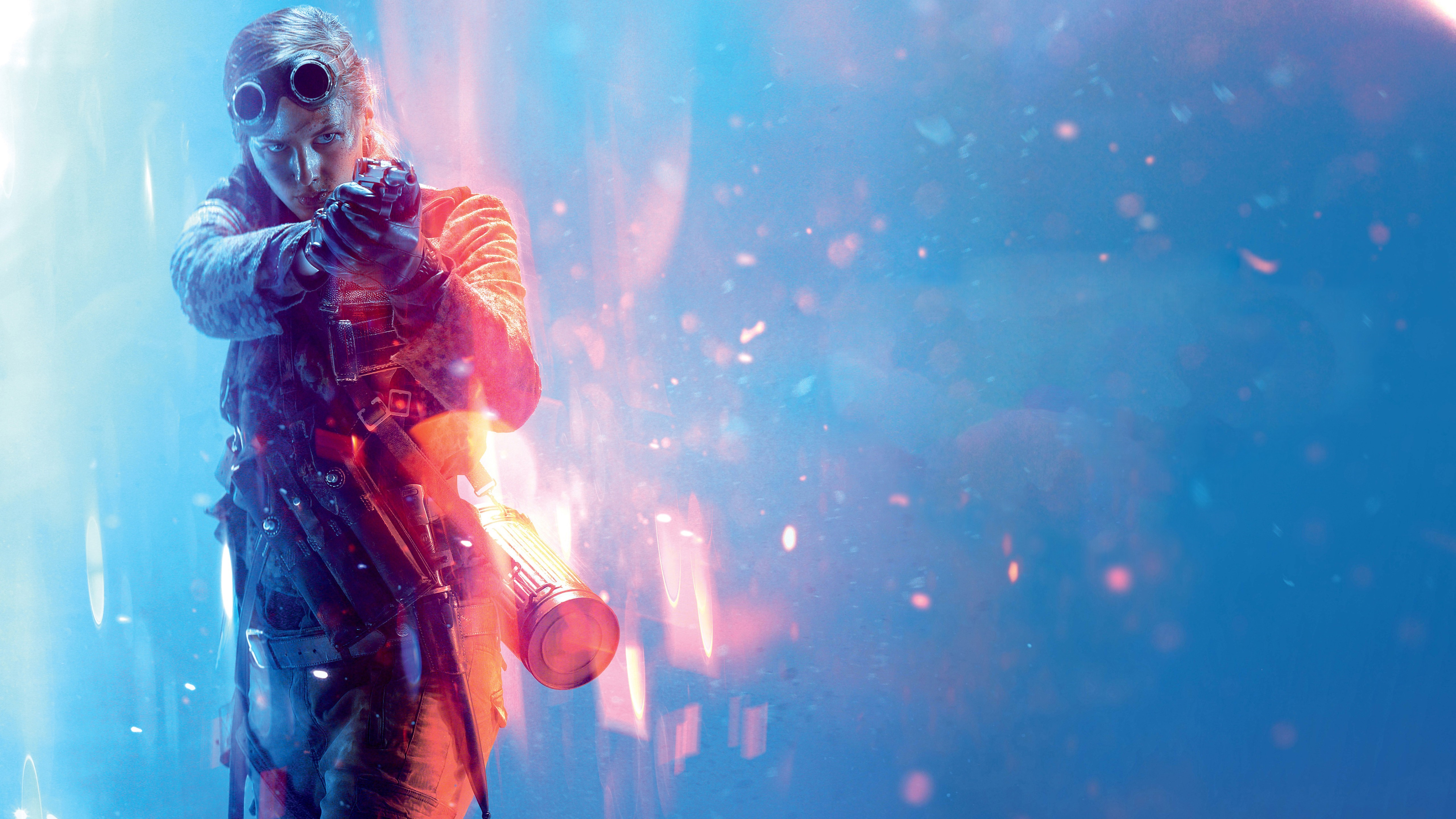 Woman with goggles holding a gun in Battlefield V art HD Wallpaper