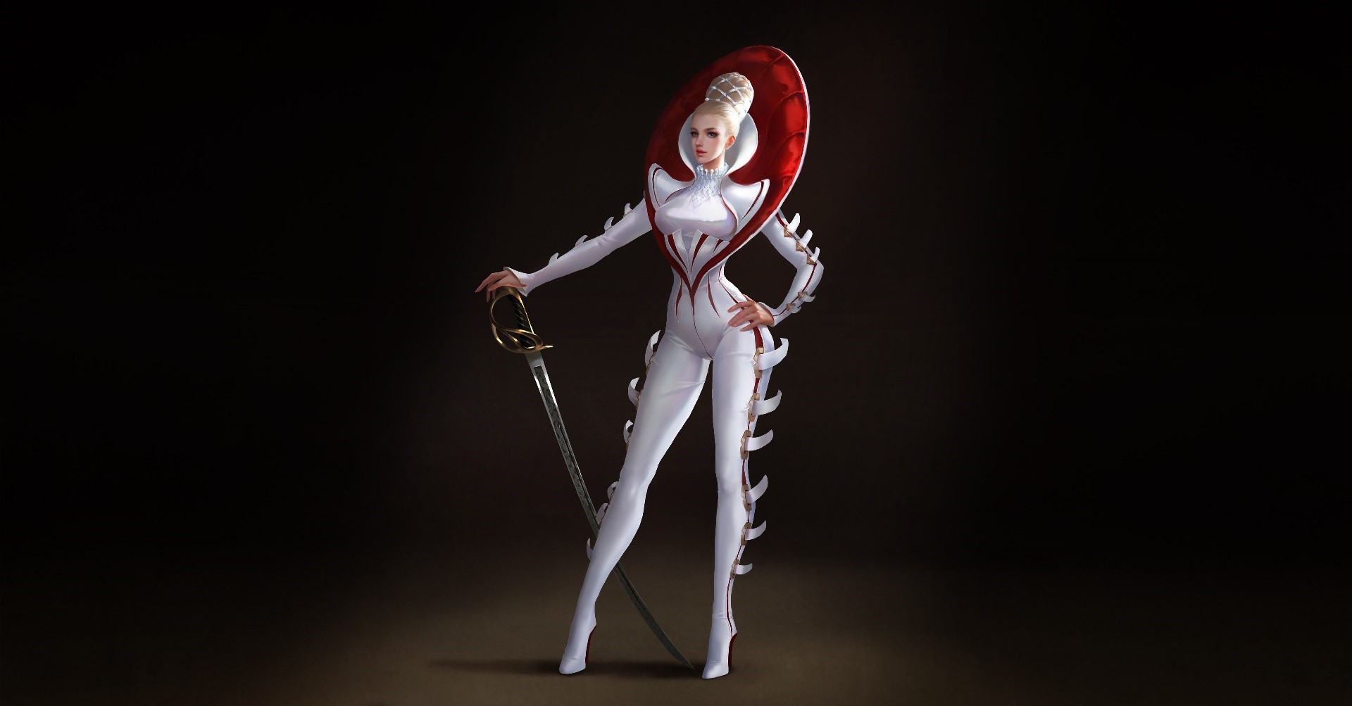 Woman in white suit with sword HD Wallpaper