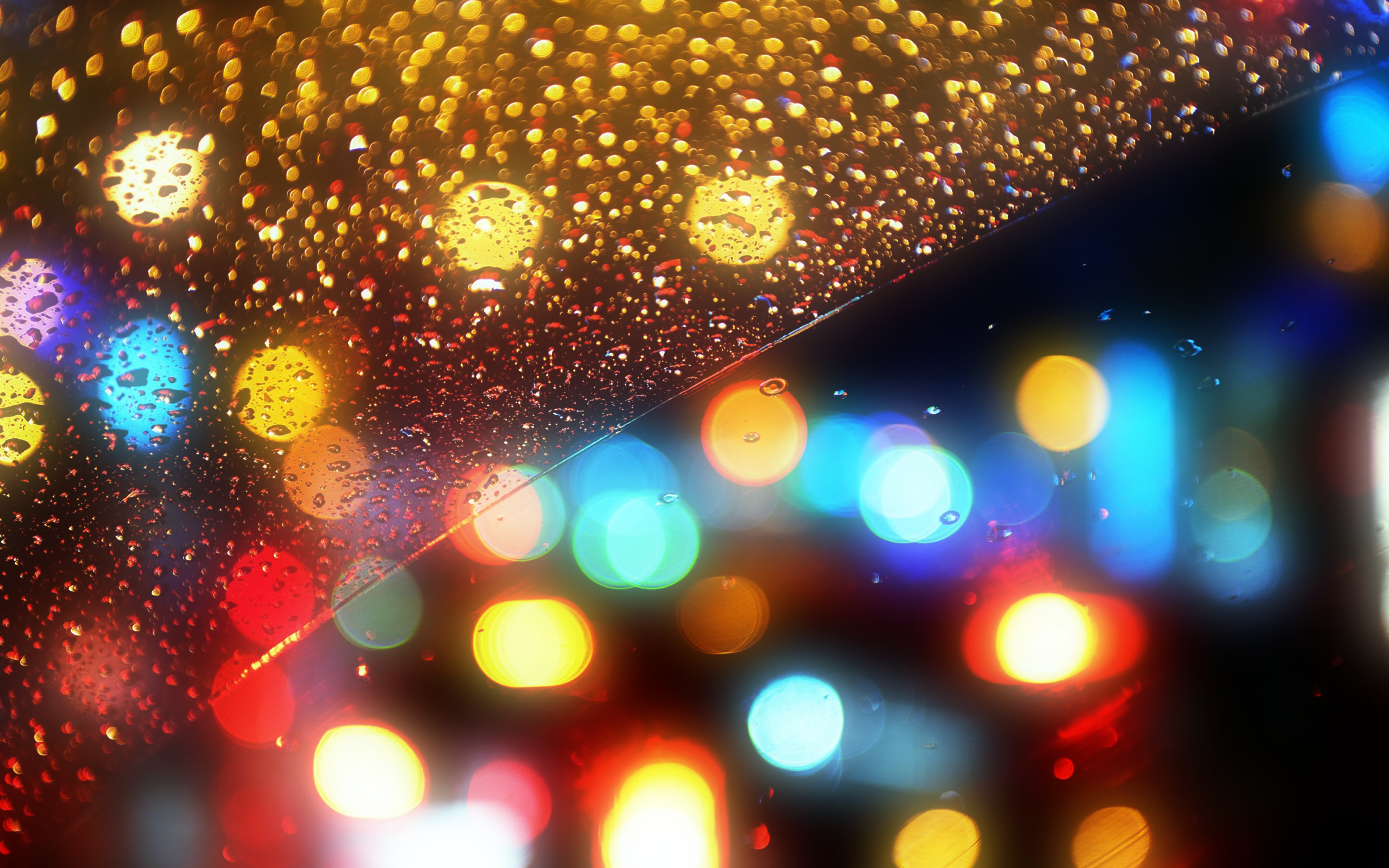 4K window with water drops and bokeh lights HD Wallpaper