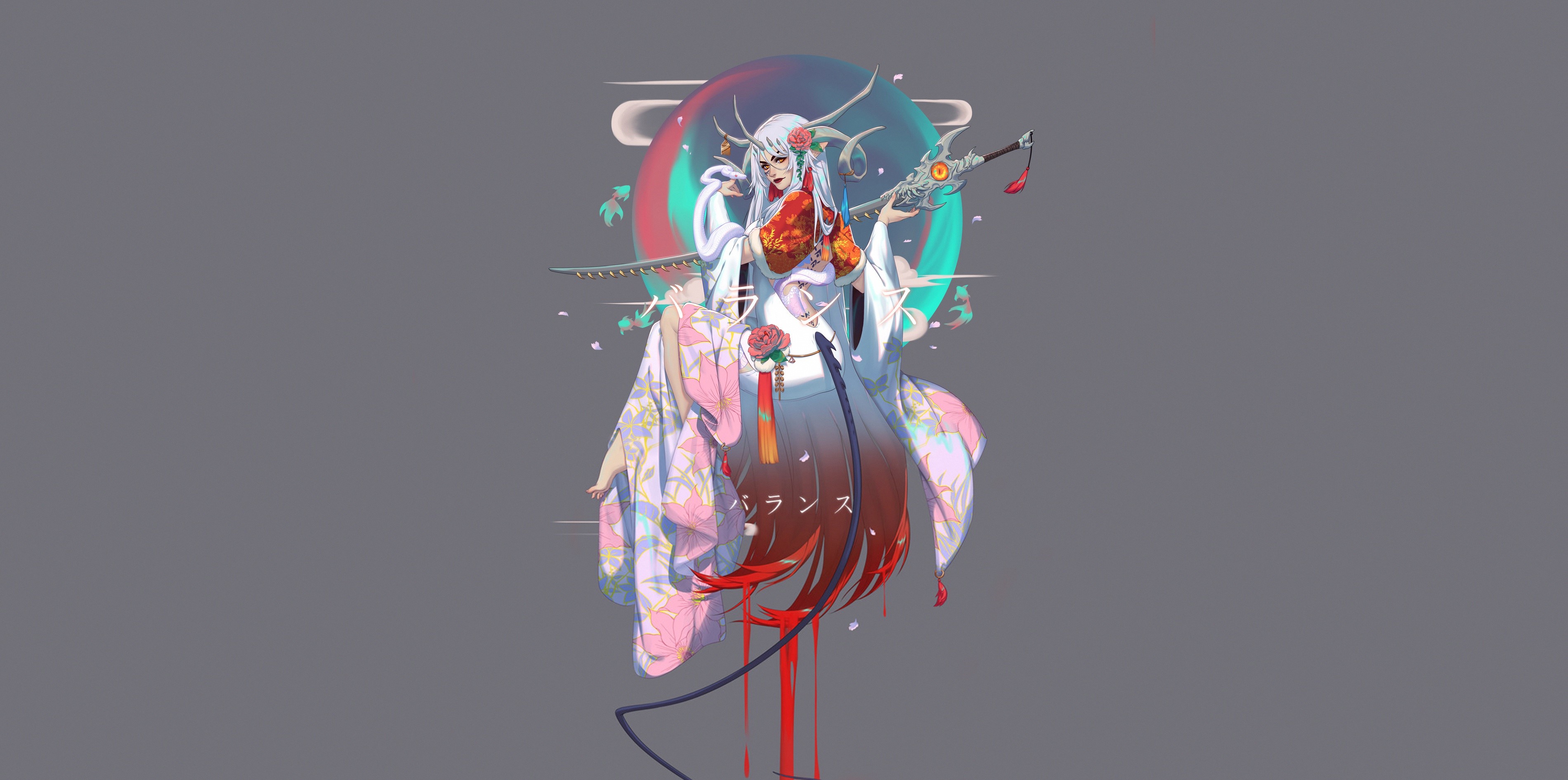 Fantasy girl with sword and kimono HD Wallpaper