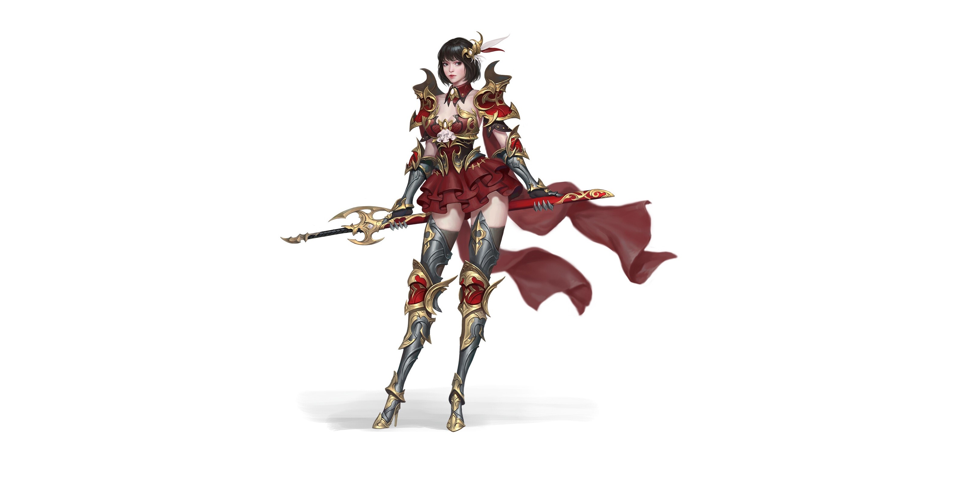 Fantasy warrior girl in ornate armor holding a weapon HD Wallpaper