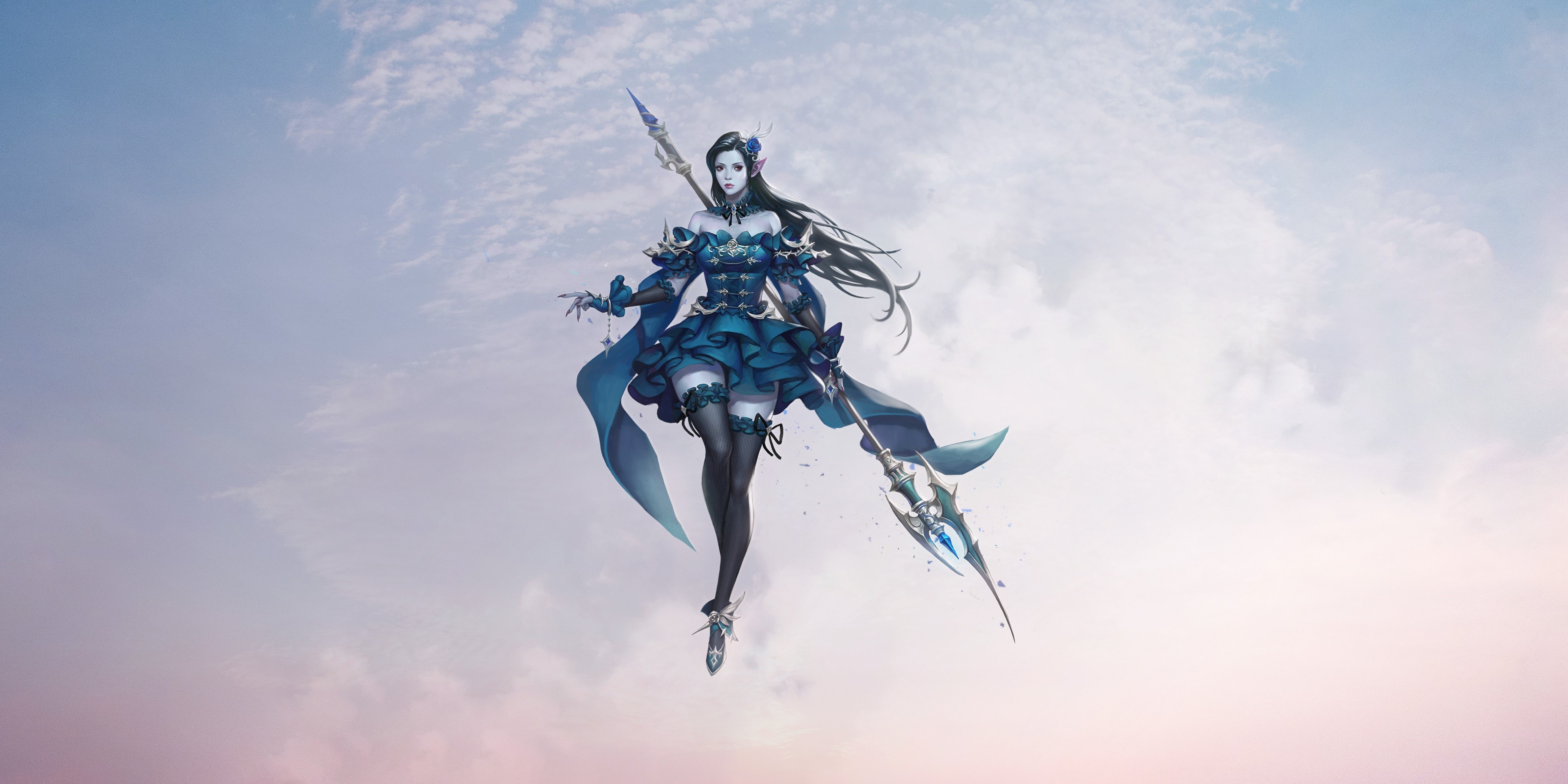 Fantasy girl with spear in the sky HD Wallpaper