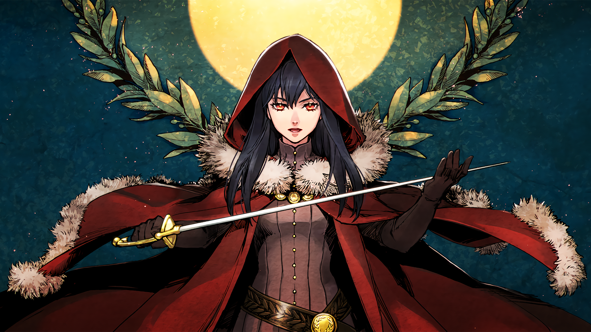 Woman in red hood holding a sword HD Wallpaper