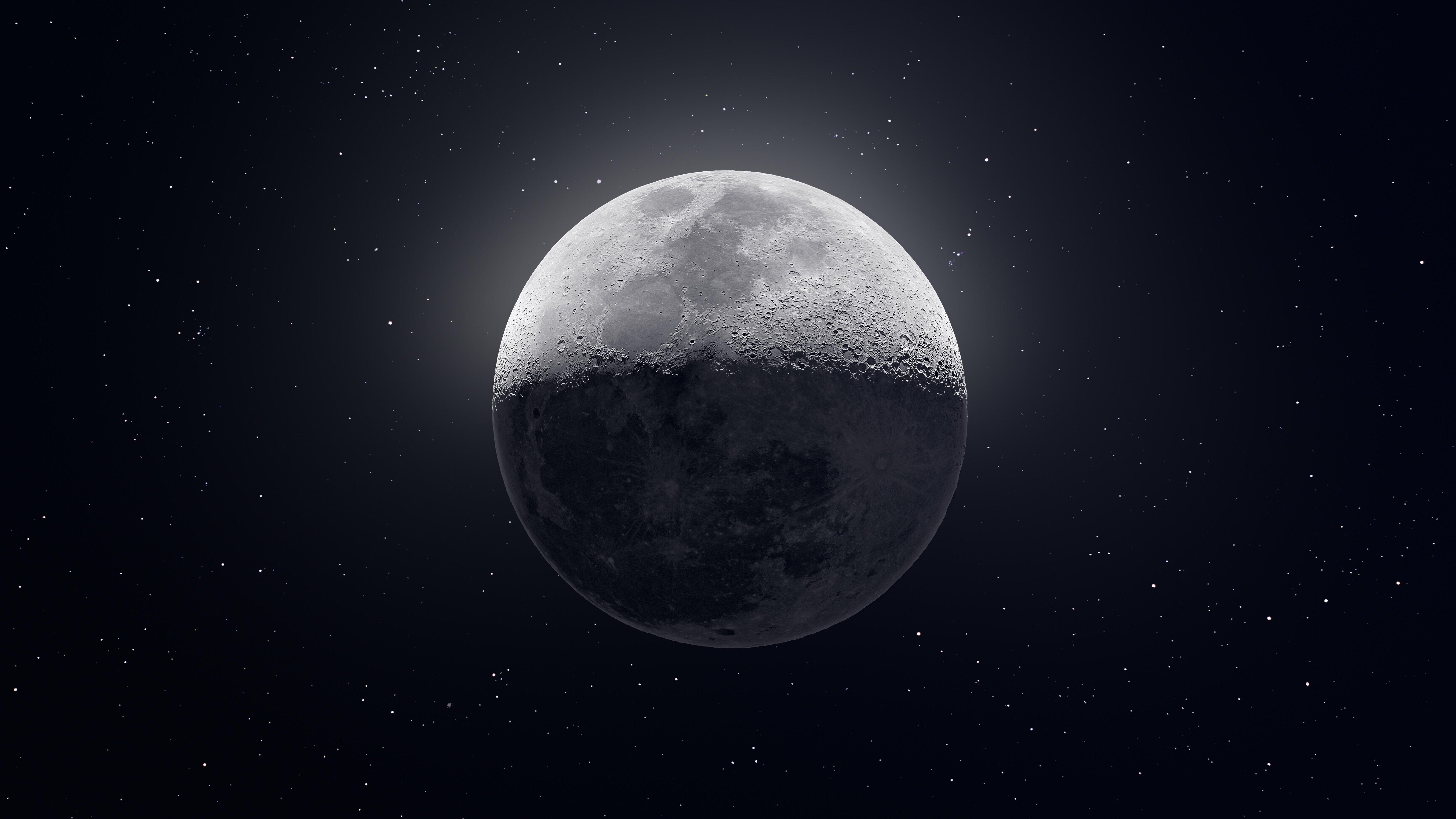 4K Moon in Space with Stars HD Wallpaper
