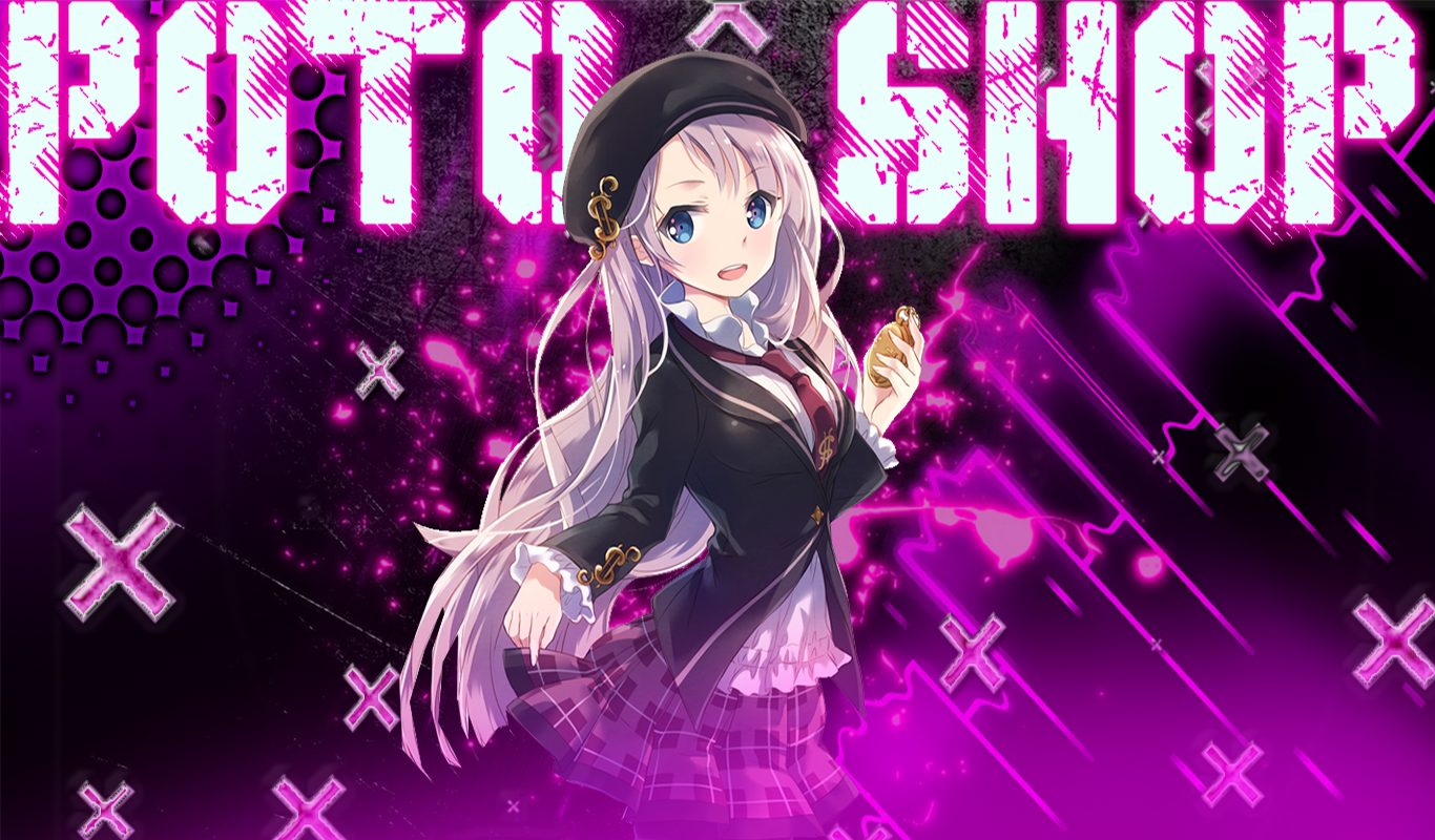 Anime girl with text "POTO SHOP" HD Wallpaper