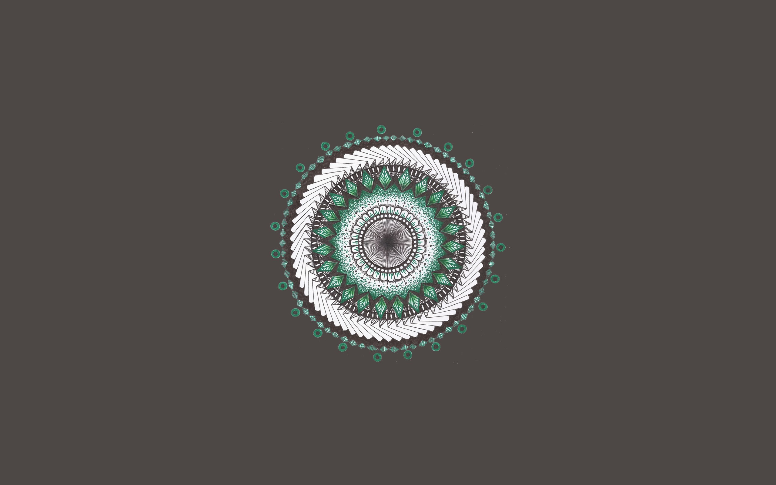 Mandala drawing with green and white geometric patterns HD Wallpaper