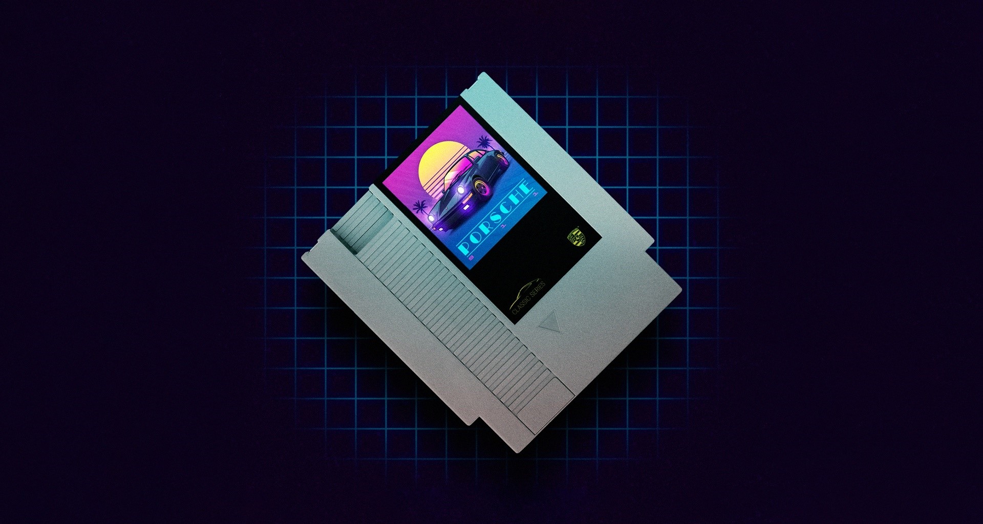 Porsche Retrowave NES Game Cartridge HD Wallpaper