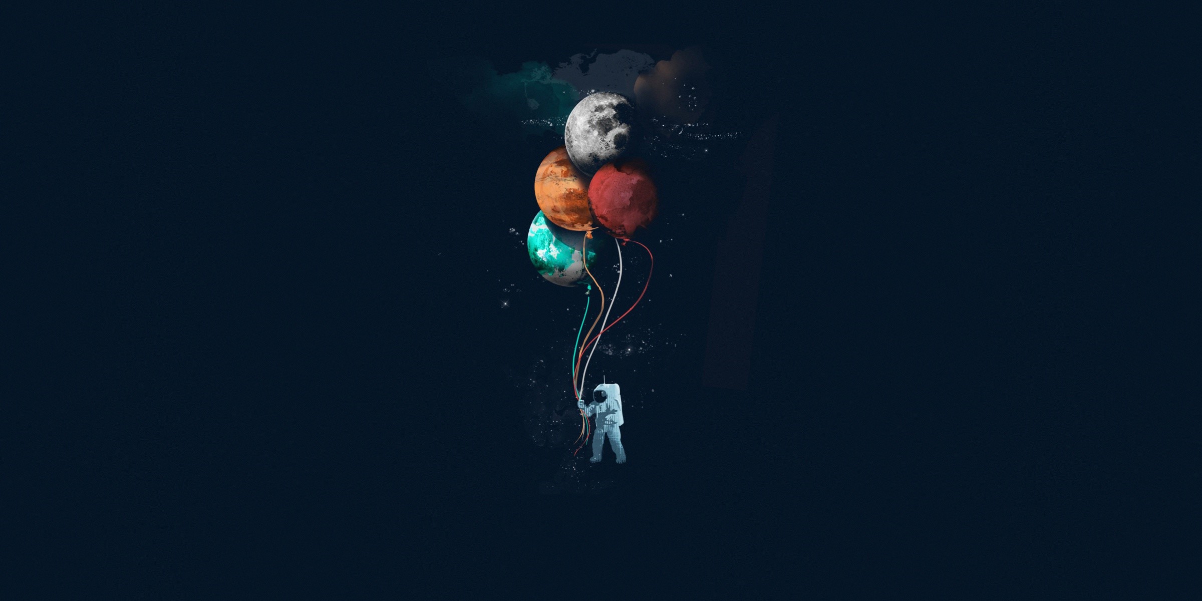 Astronaut holding planet balloons in space HD Wallpaper
