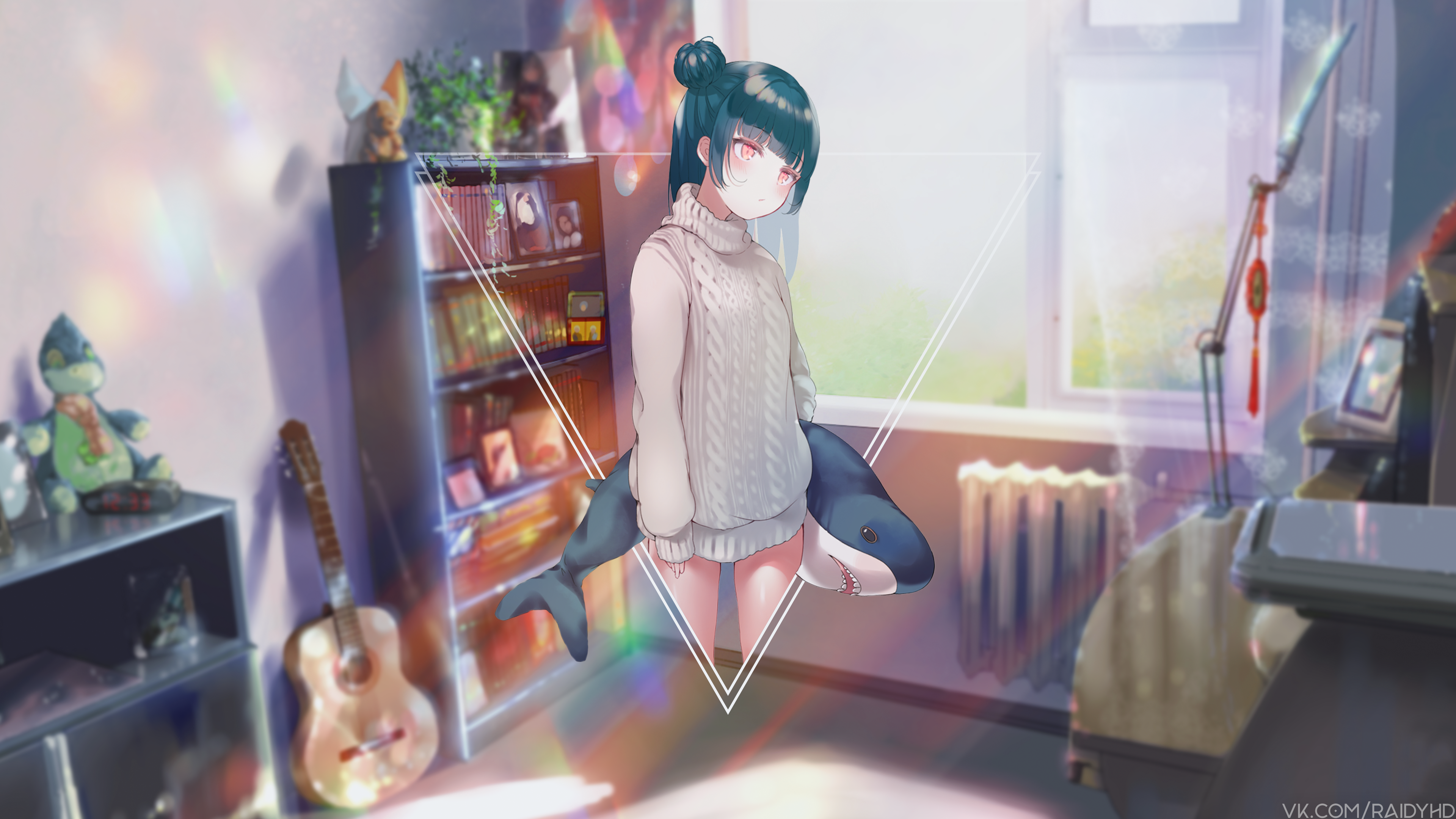 4K Tsushima Yoshiko from Love Live! Sunshine with shark plush HD Wallpaper