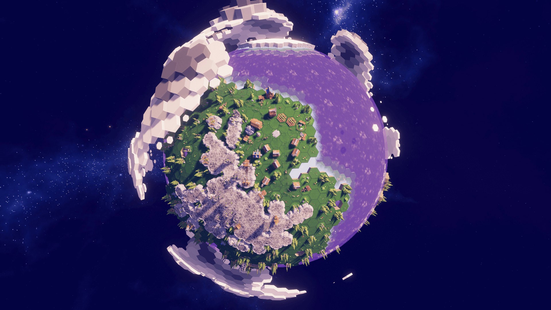 Before We Leave Planet with Hexagonal Terrain and Purple Ocean HD Wallpaper