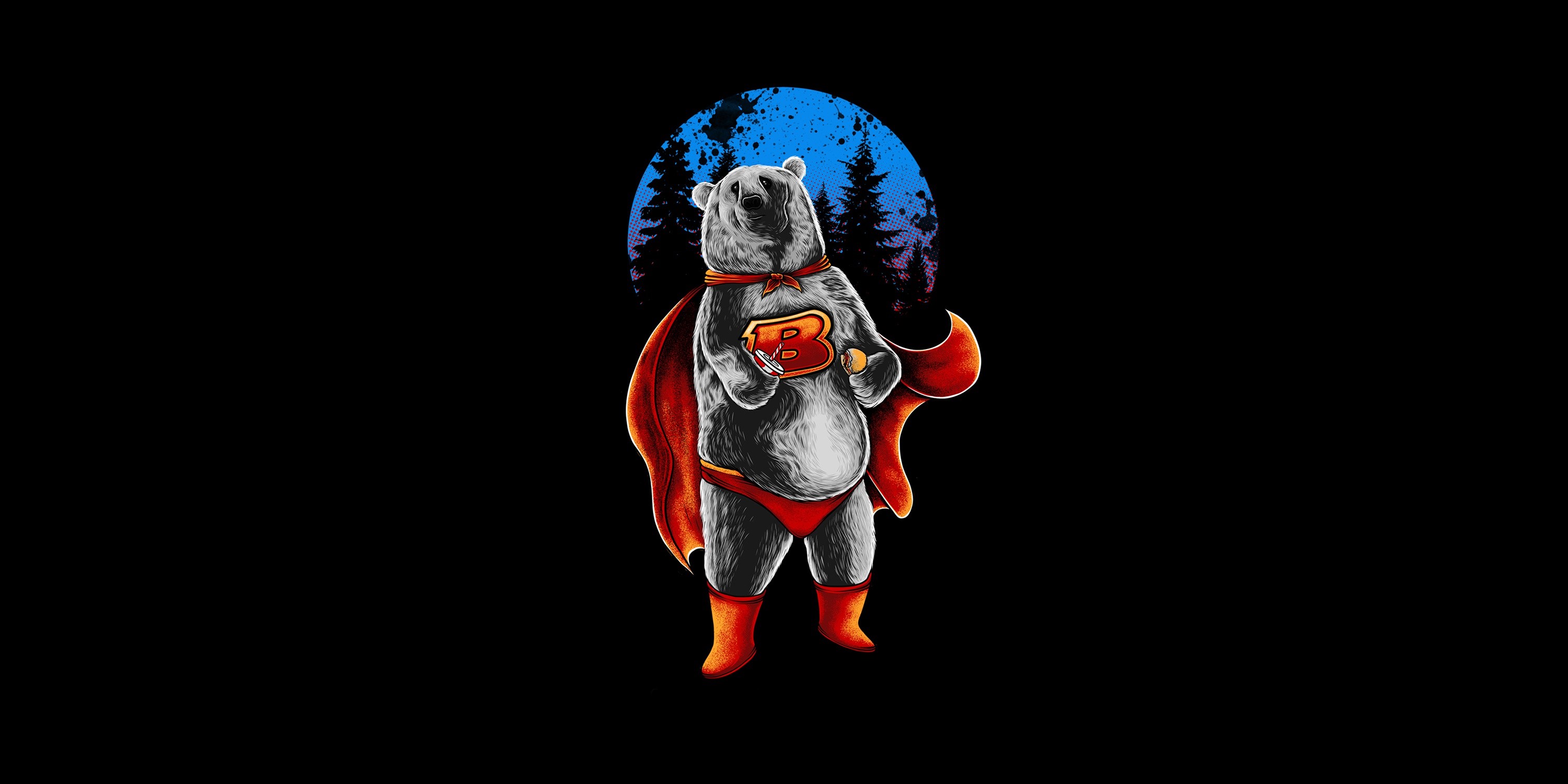 Superhero bear with a cape and letter B logo HD Wallpaper