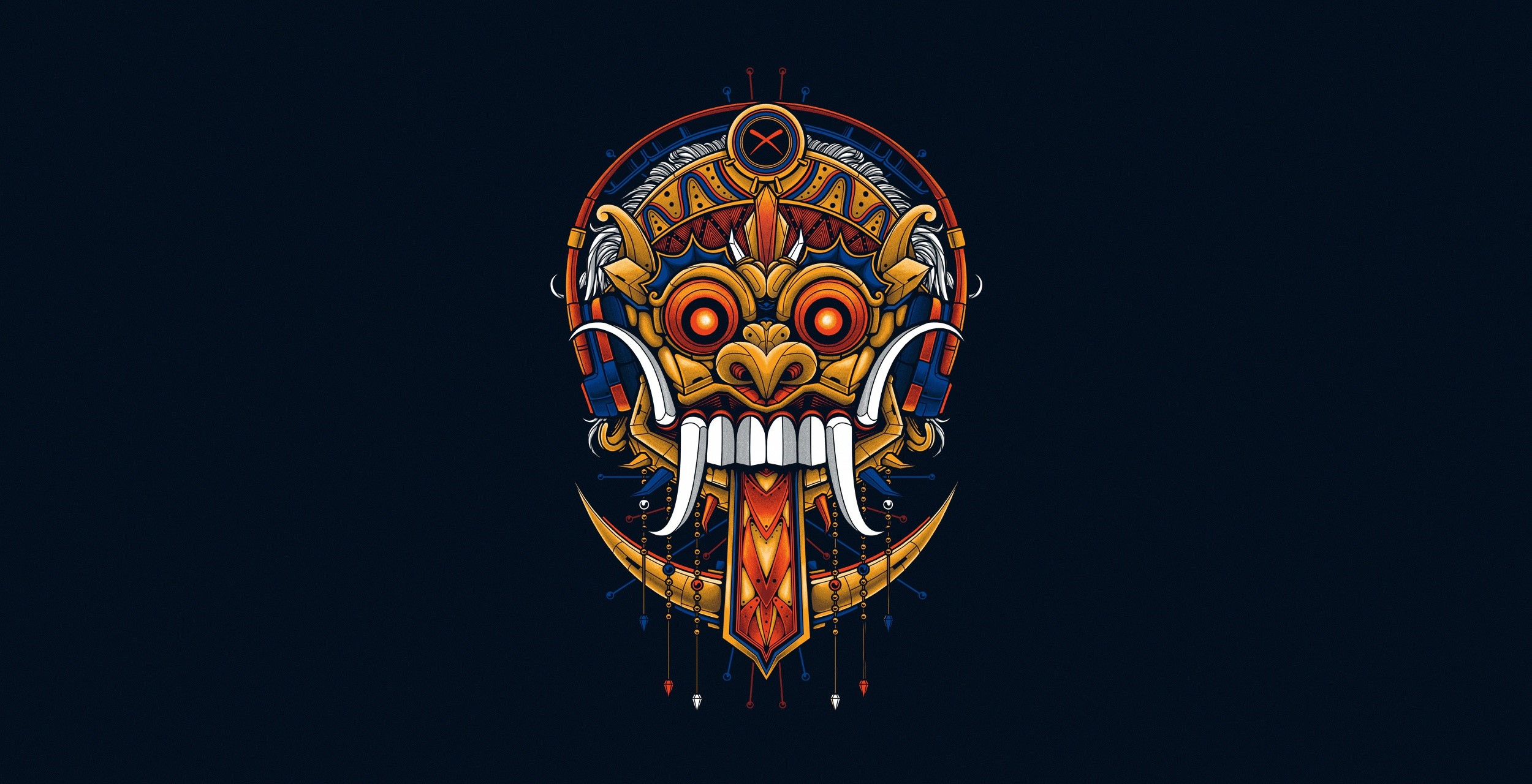 Balinese Barong mask artwork with dark background HD Wallpaper