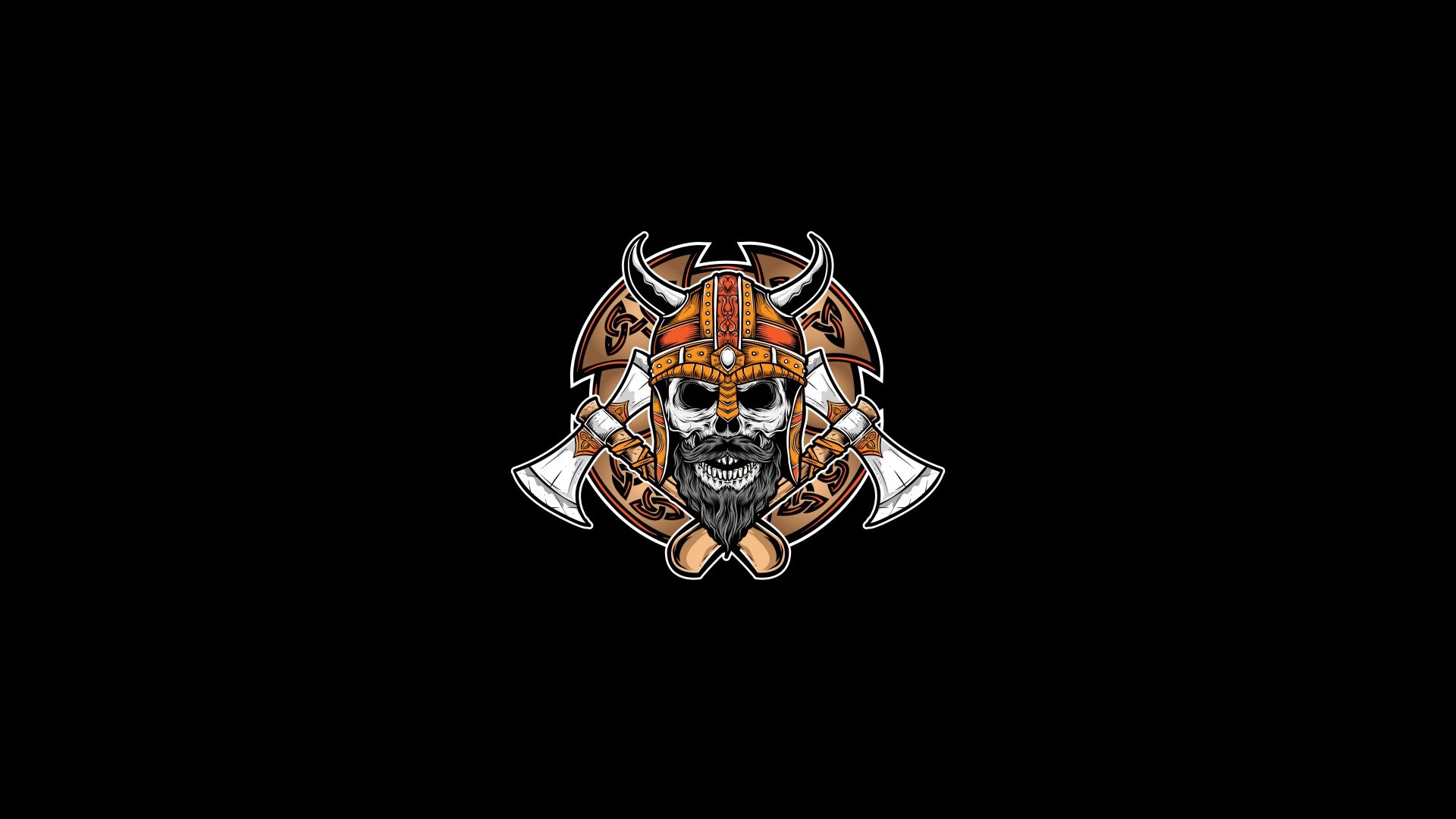 Viking skull with axes and helmet HD Wallpaper