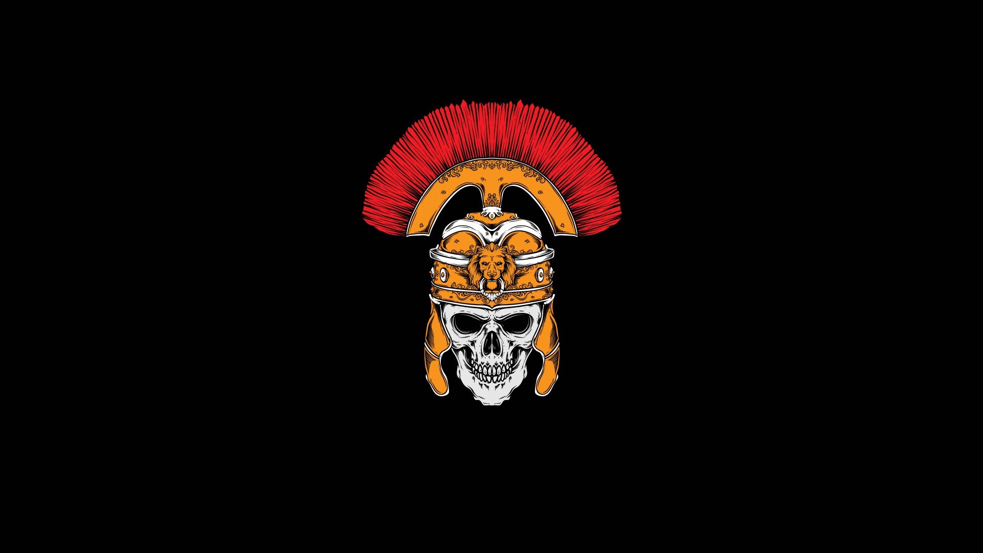 Skull wearing a Roman helmet with a red plume HD Wallpaper