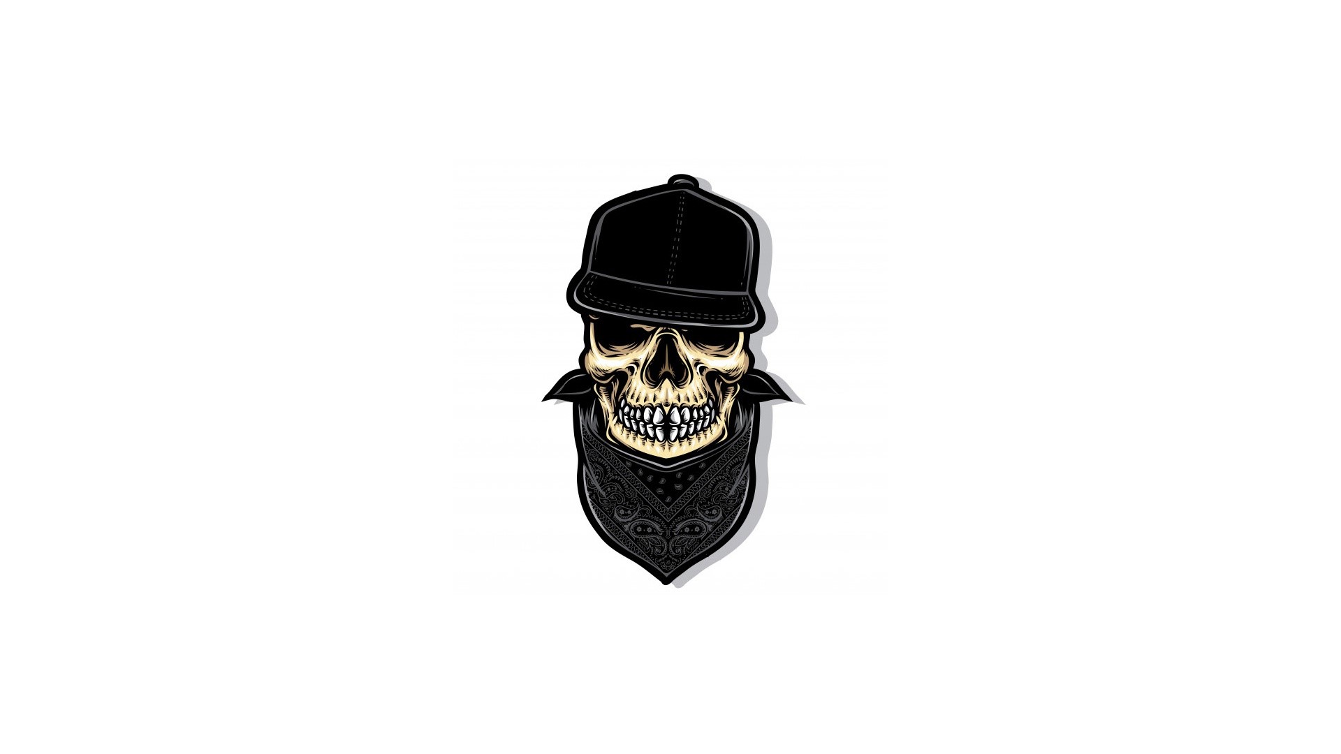 Skull wearing a black baseball cap and bandana HD Wallpaper