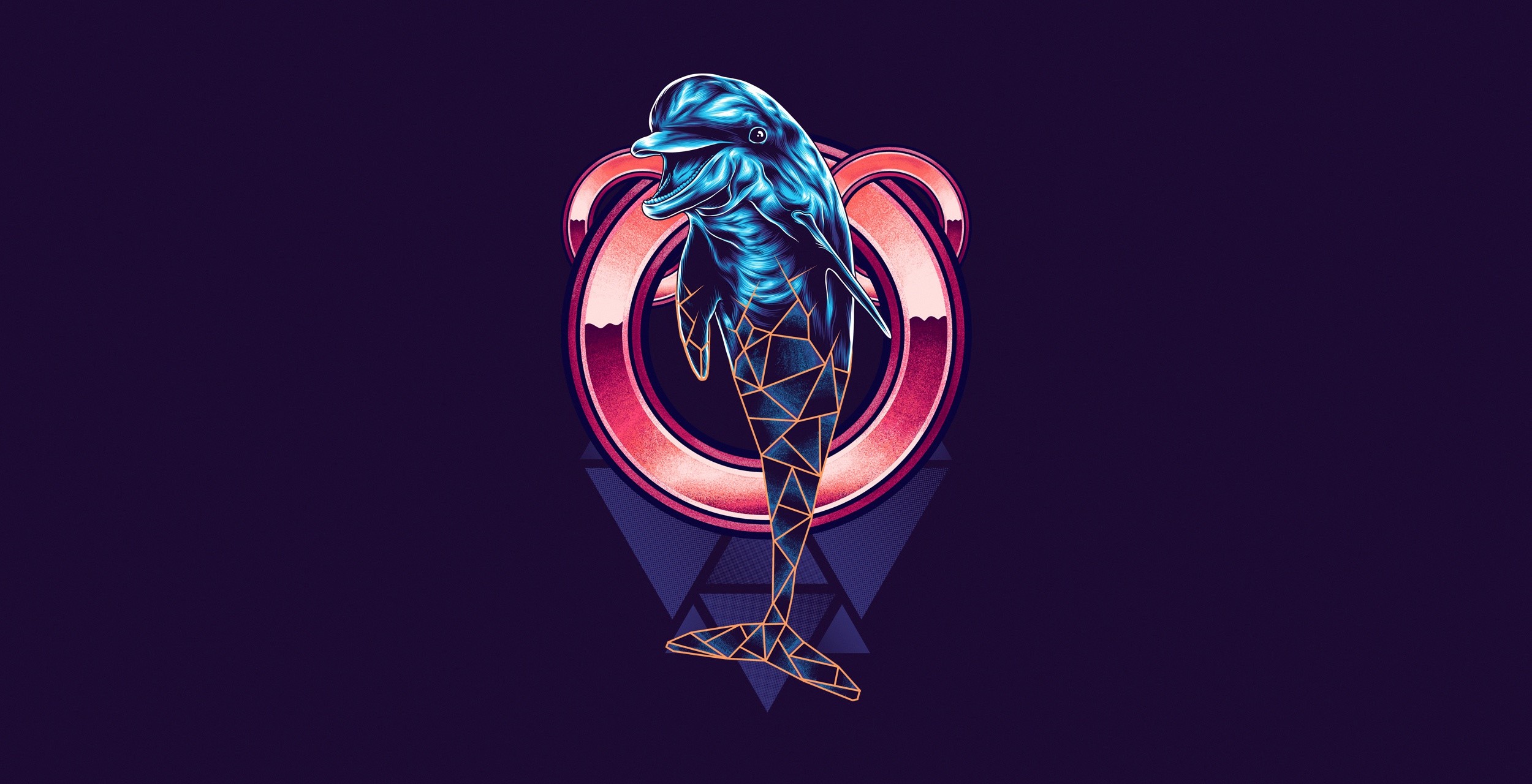 Digital art of a blue dolphin with geometric patterns HD Wallpaper
