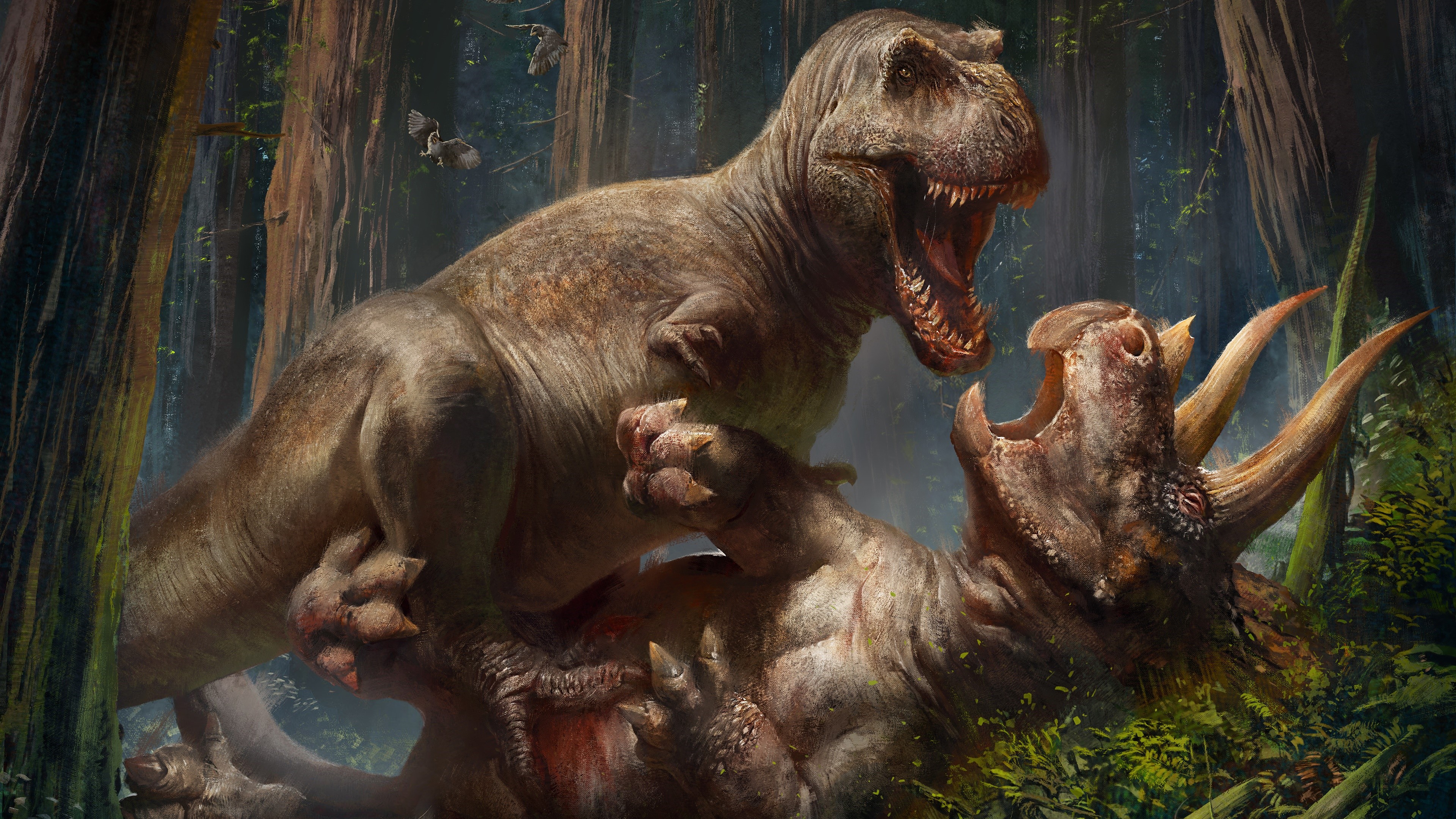 4K Intense Fight Between T-Rex and Triceratops HD Wallpaper