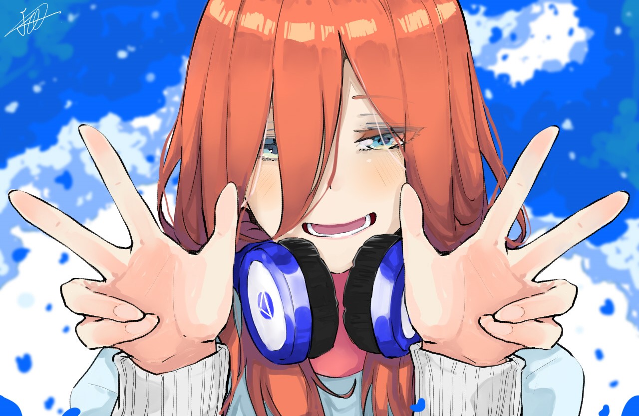 Miku Nakano from The Quintessential Quintuplets with headphones HD Wallpaper