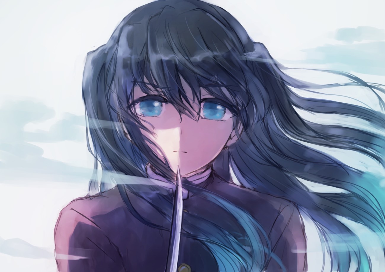 Anime girl with sword and blue eyes HD Wallpaper
