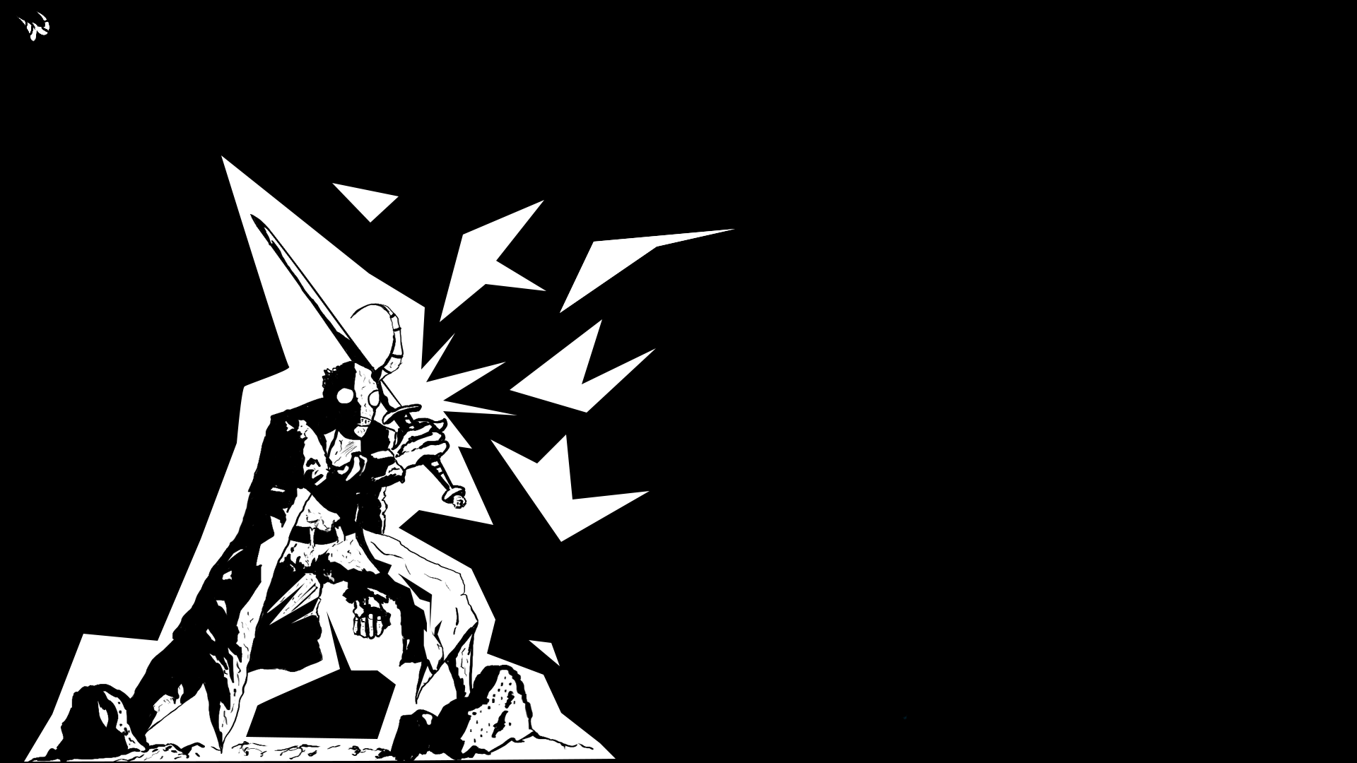 Warrior with sword and mask on black background HD Wallpaper