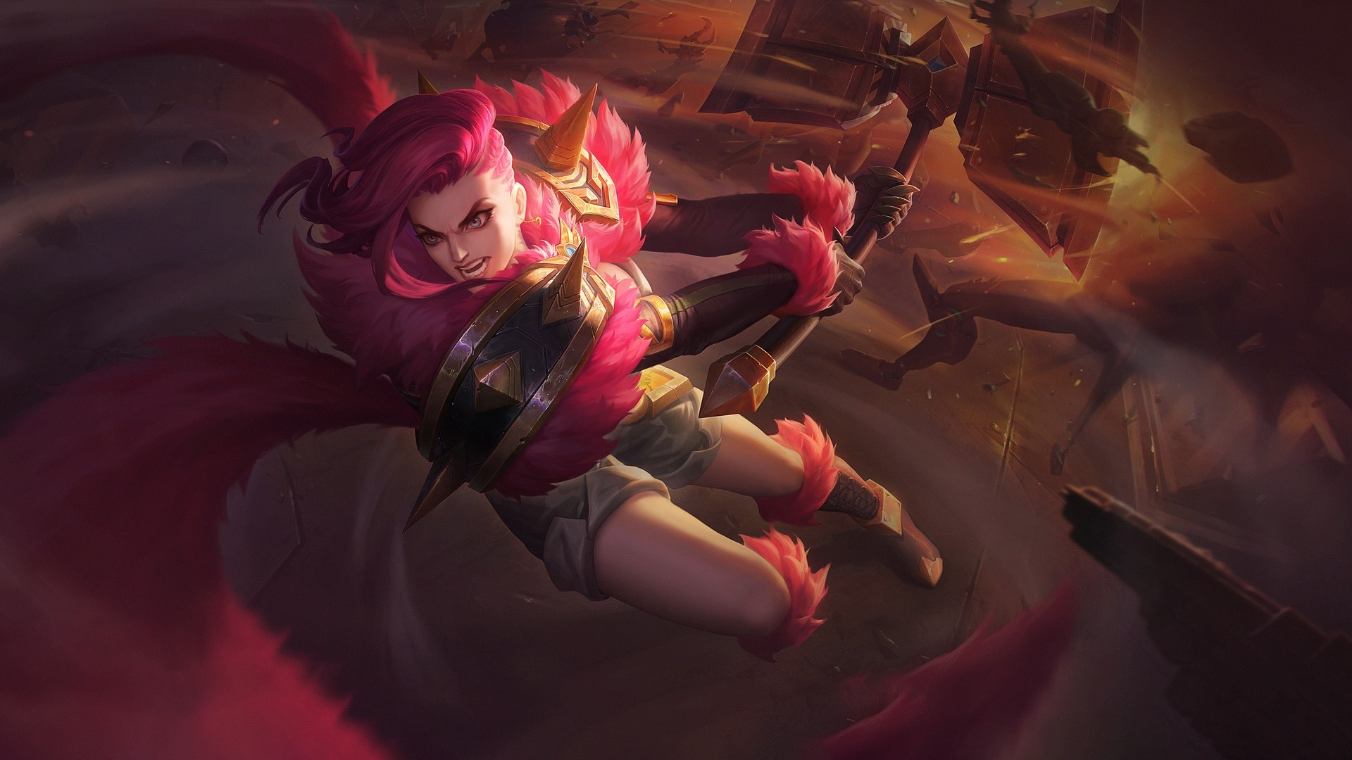Warrior with pink hair and axe HD Wallpaper