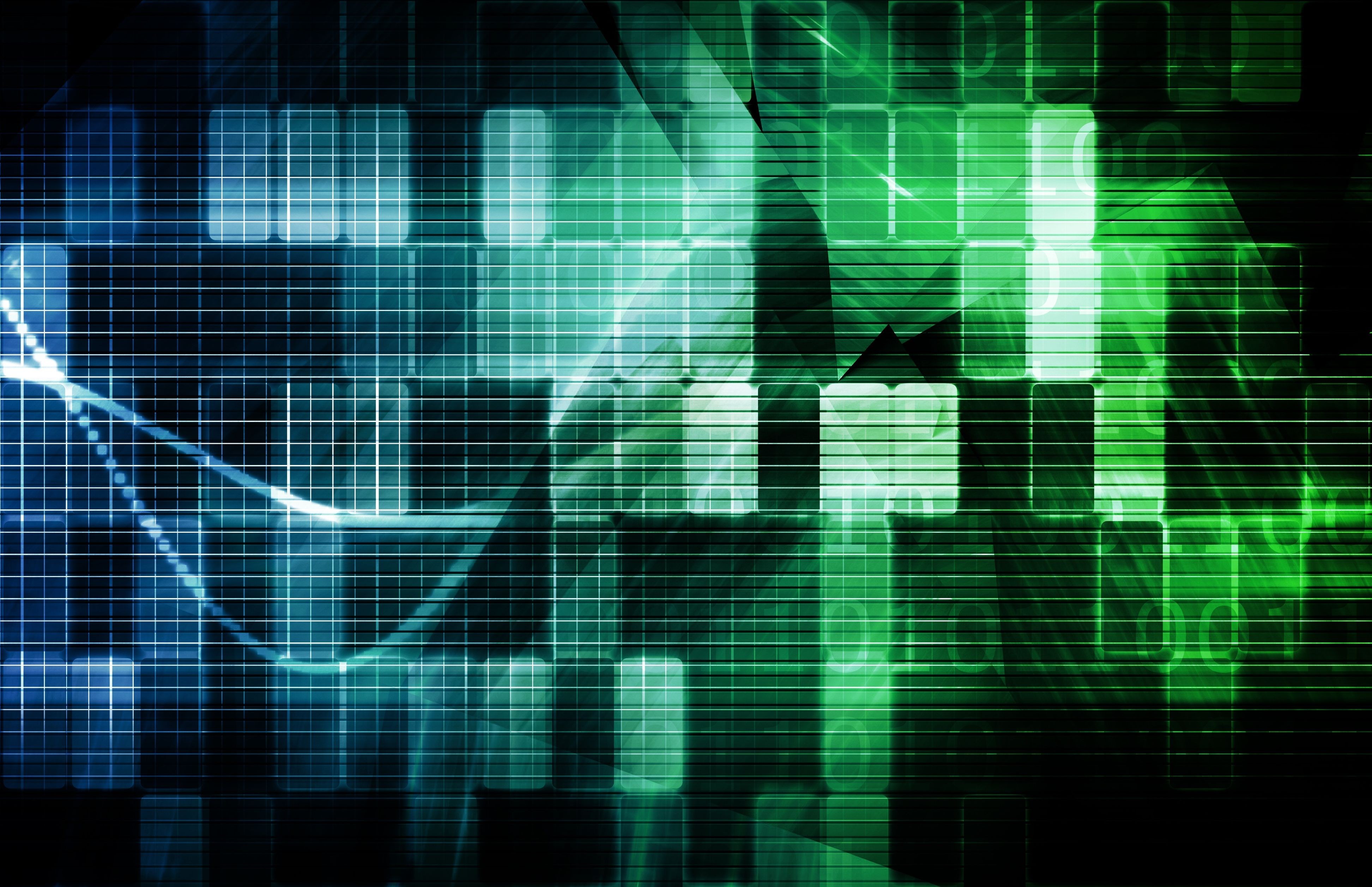 Abstract digital art with blue and green squares HD Wallpaper