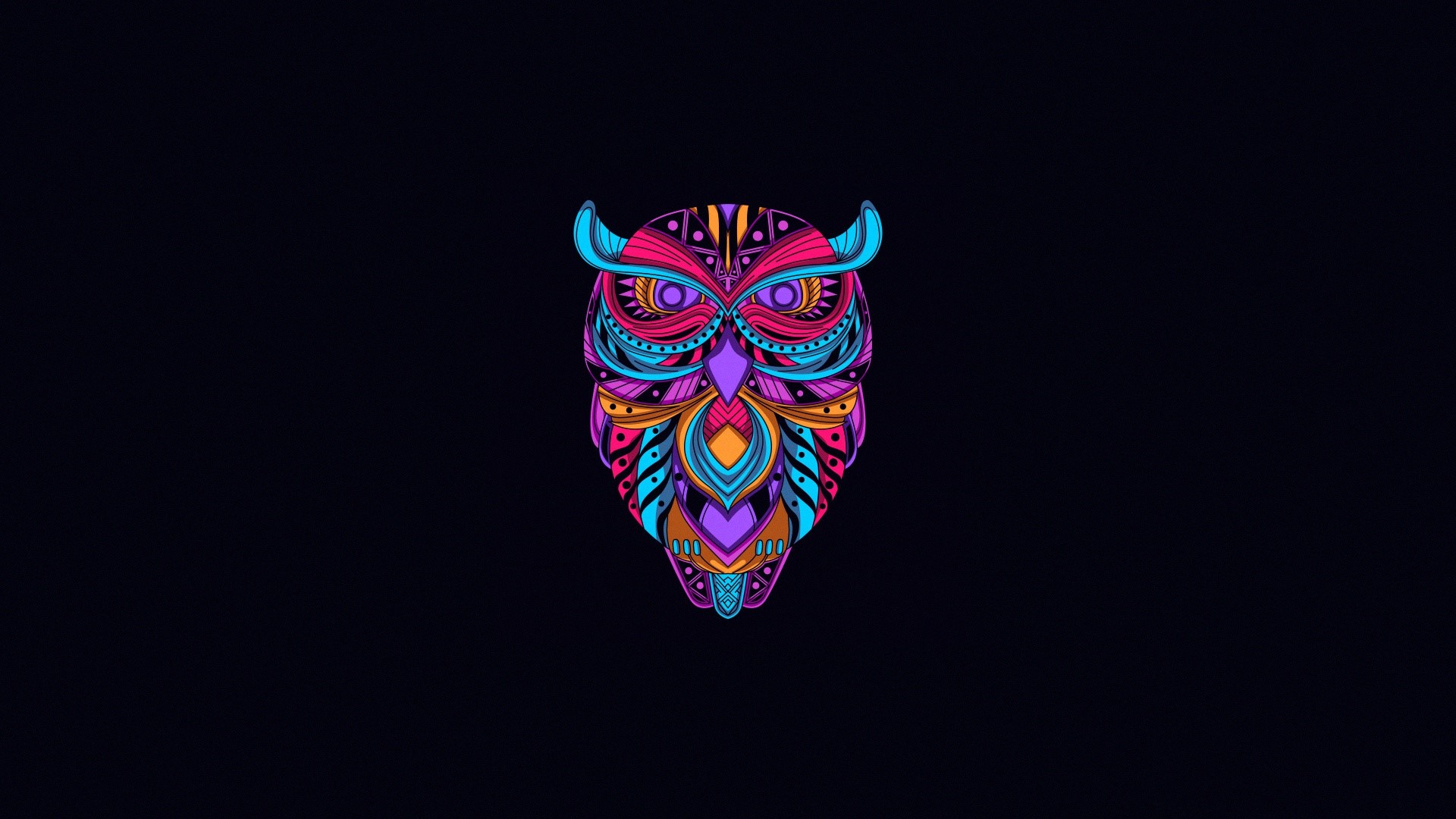 Colorful abstract owl artwork on black background HD Wallpaper