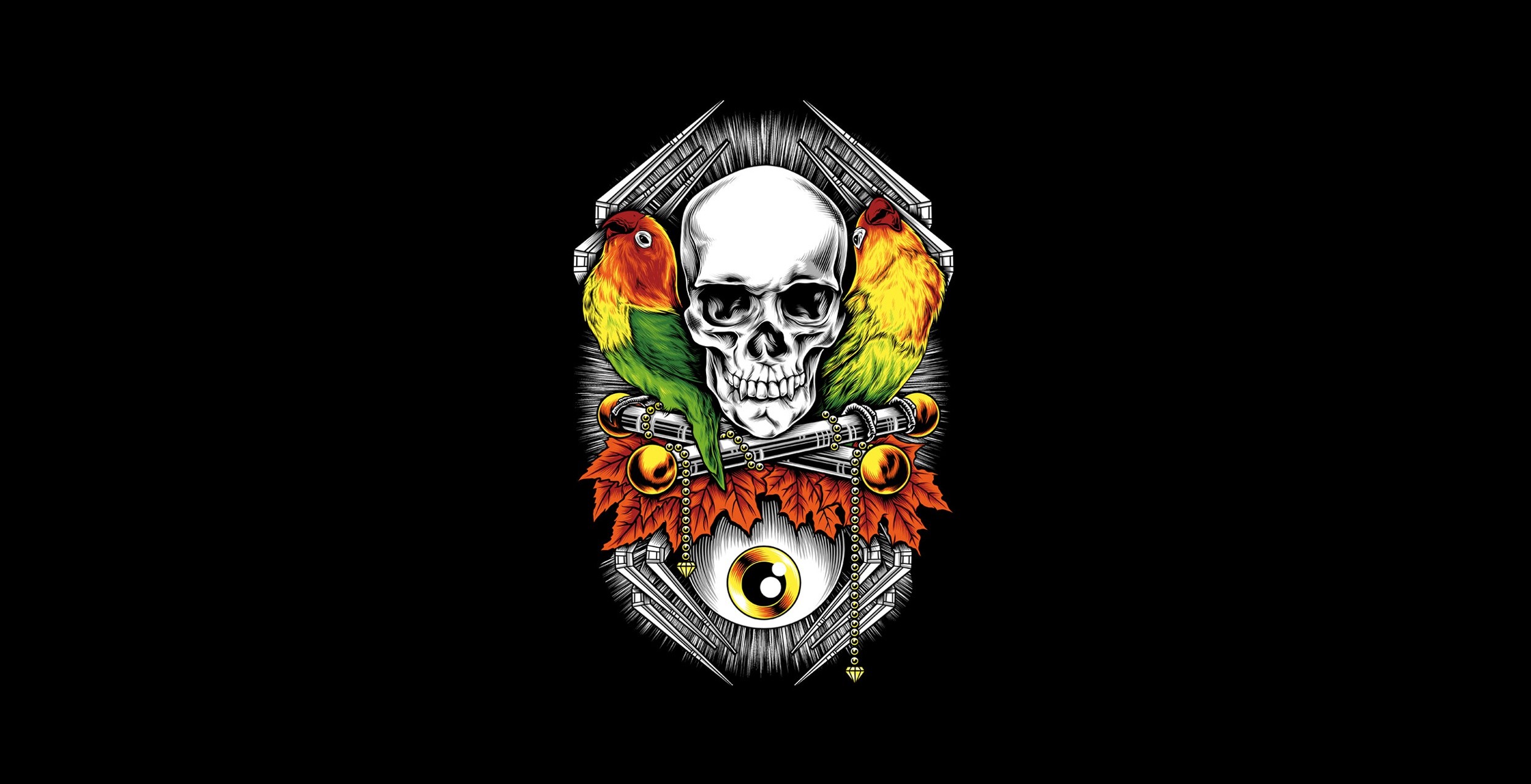 Skull with lovebirds and an eye HD Wallpaper