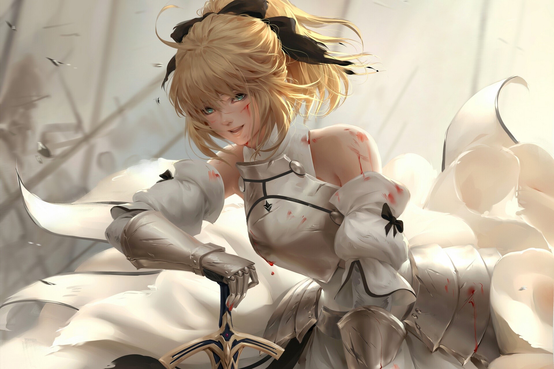 Saber Lily from Fate Series holding a sword HD Wallpaper