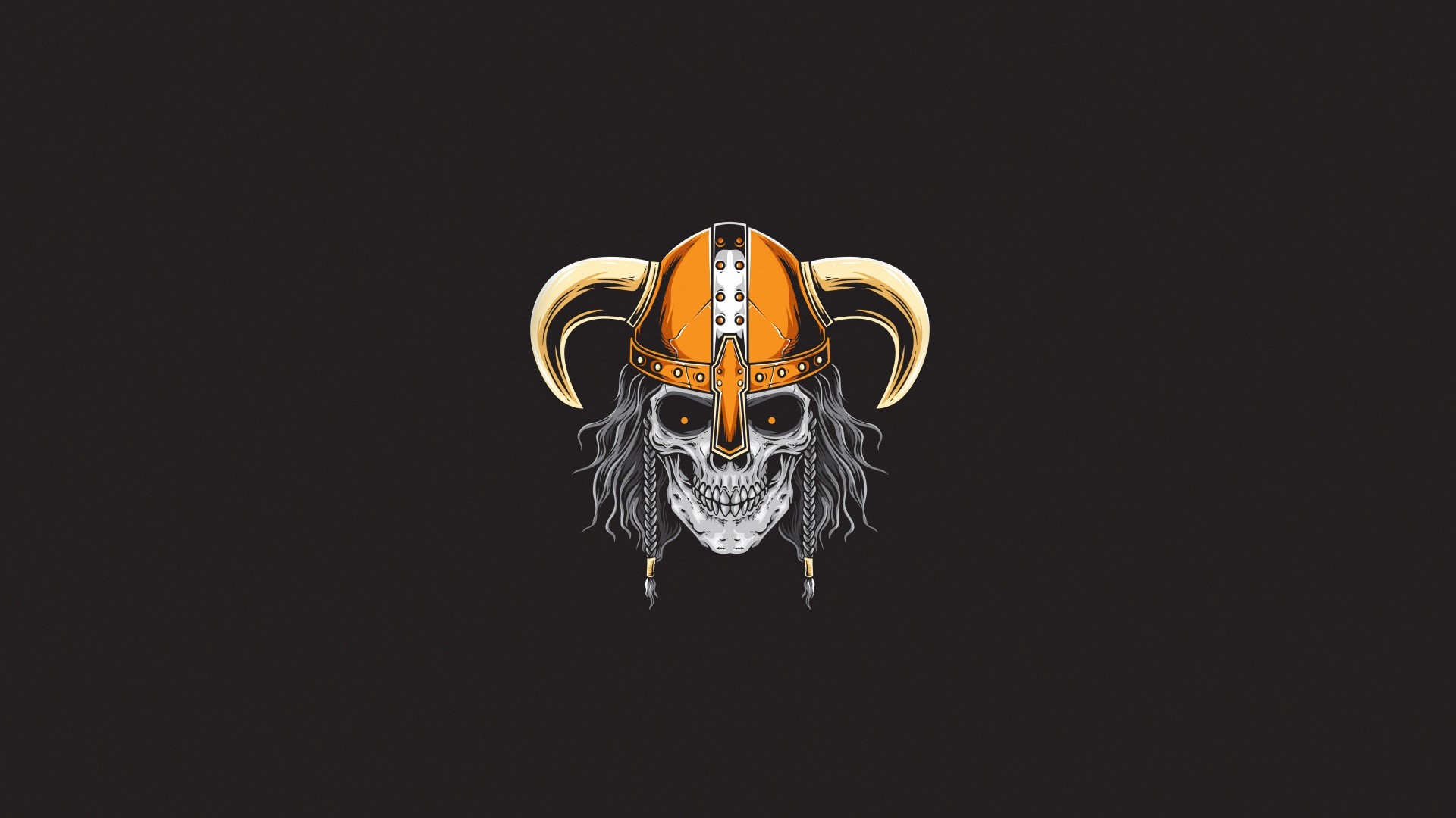 Viking skull with horns and braids HD Wallpaper