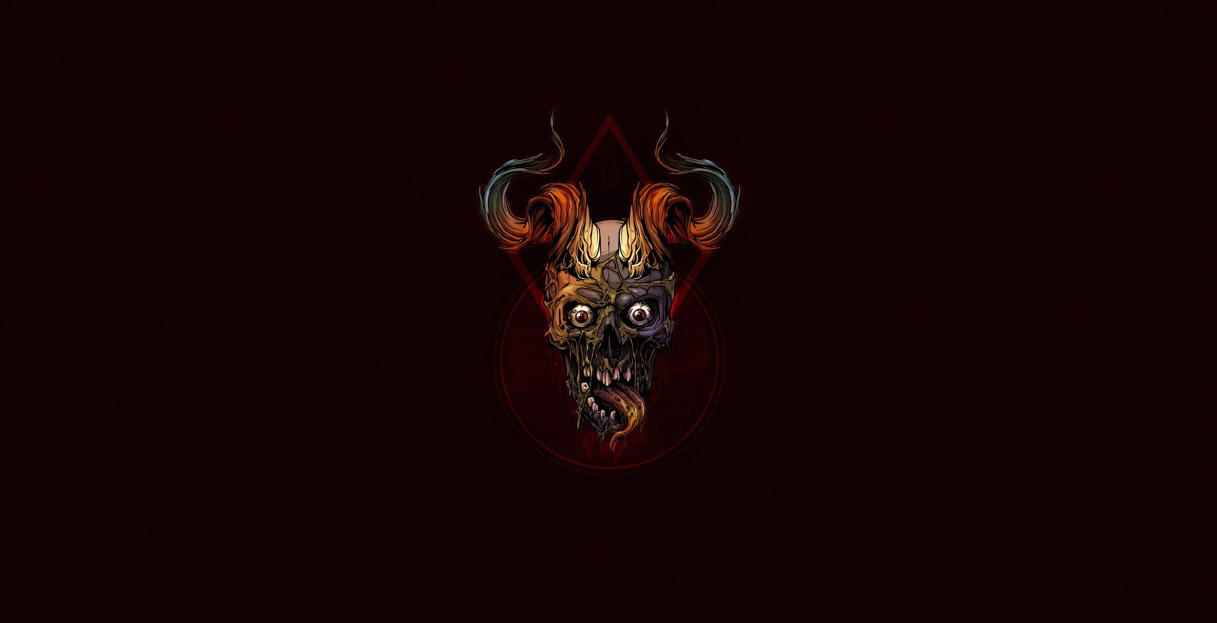 Demonic skull with horns on dark background HD Wallpaper