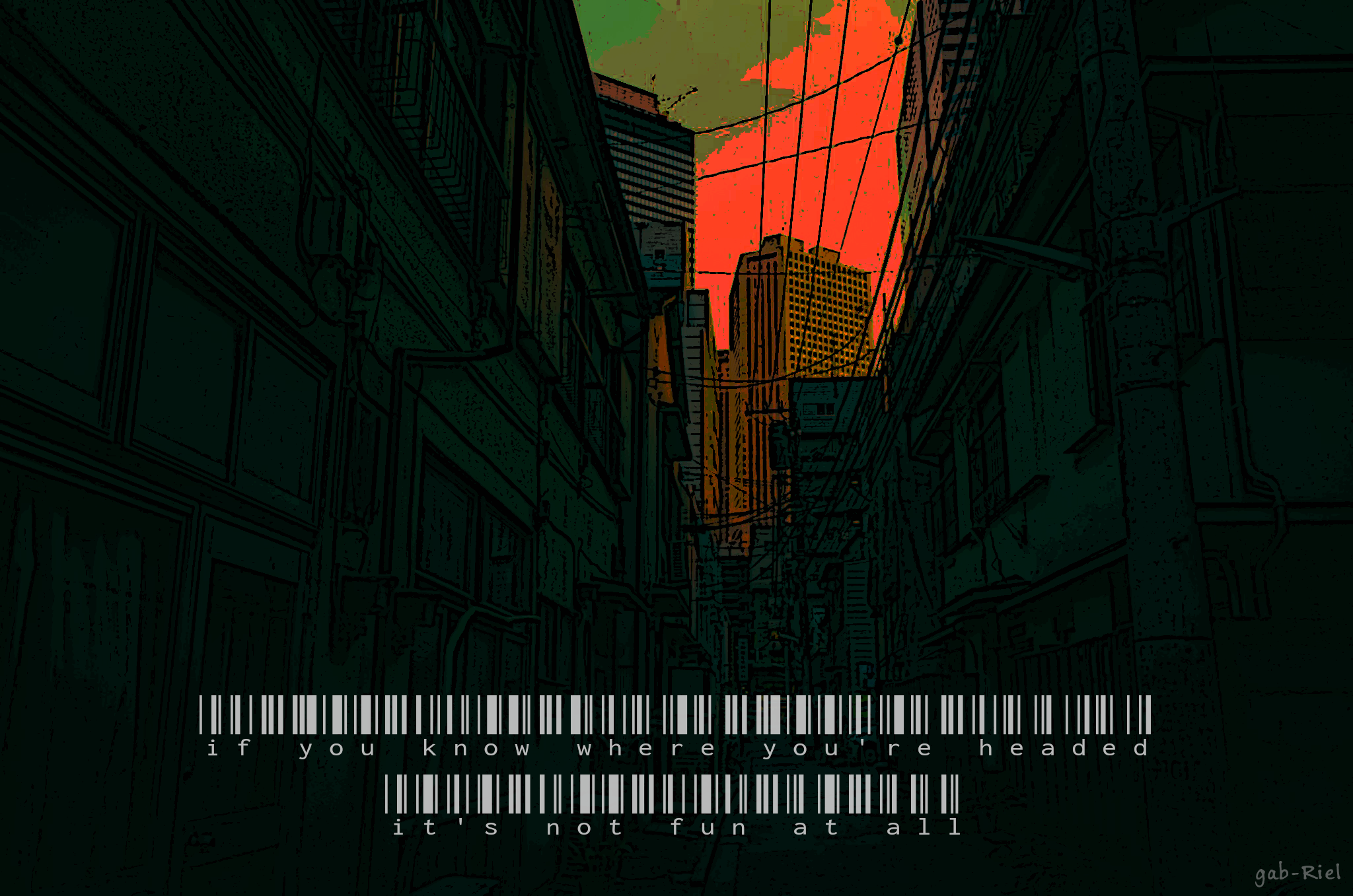 Alleyway with buildings and text HD Wallpaper