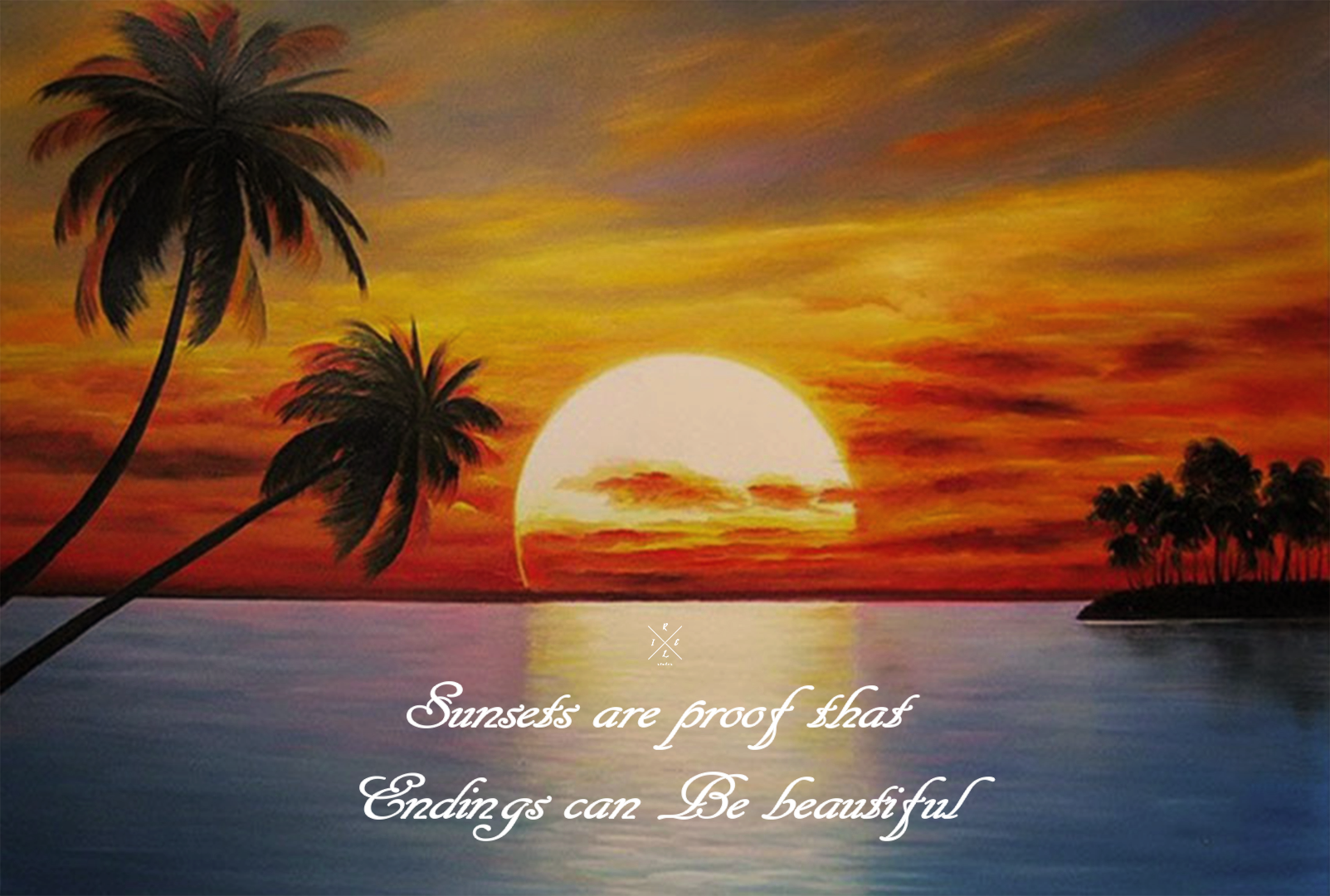 Sunset quote with palm trees and ocean HD Wallpaper